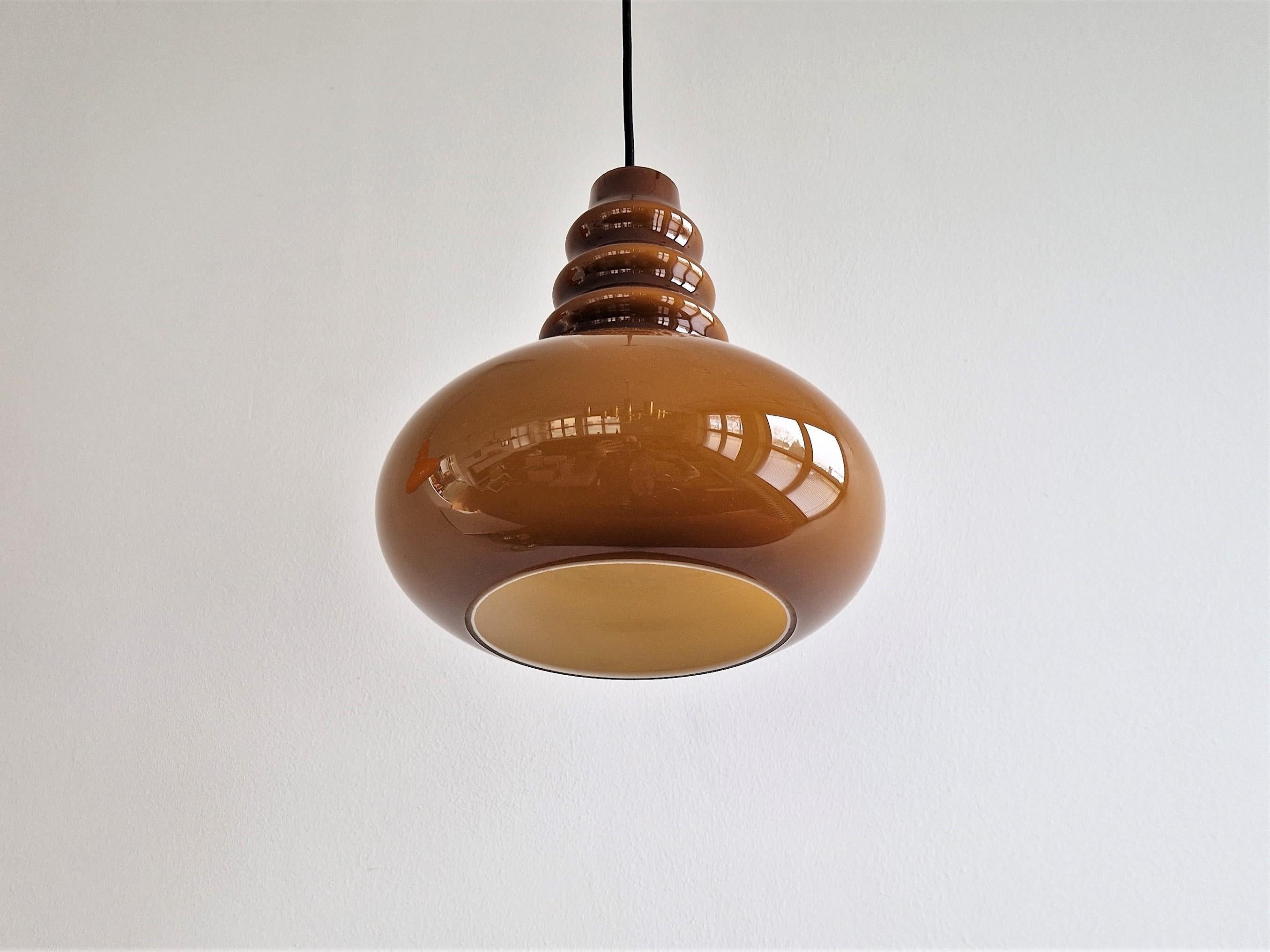 Brown Glass Pendant Lamp by Peill & Putzler, Germany, 1960s-1970s In Good Condition In Steenwijk, NL