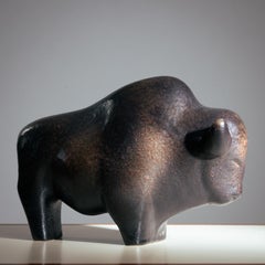 Scultura di toro smaltato marrone di Ed Ruscha, arte ceramica anni '70