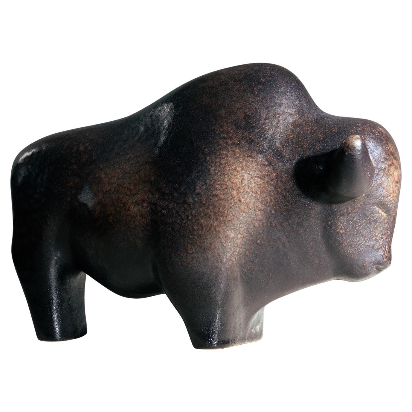 Brown Glazed Bull Sculpture by Ed Ruscha, Ceramic, 1970s