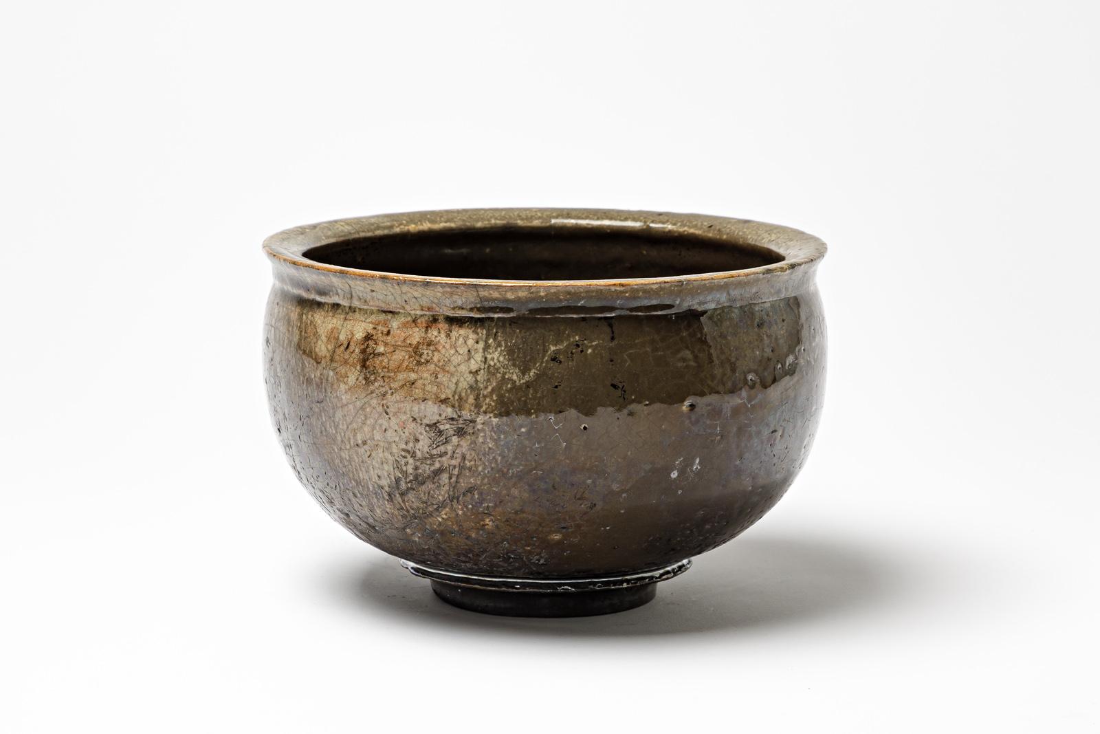 French Brown glazed ceramic cup by Gisèle Buthod Garçon, circa 1980-1990 For Sale