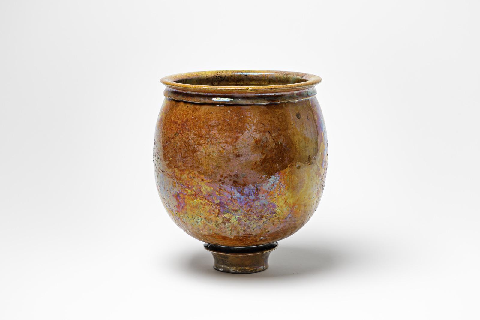 Beaux-Arts Tazza in ceramica smaltata marrone con riflessi metallici di Gisèle Buthod-Garçon, 1990 in vendita