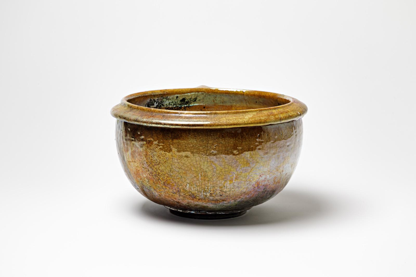 Beaux-Arts Tazza in ceramica smaltata marrone con riflessi metallici di Gisèle Buthod-Garçon, 1990 in vendita