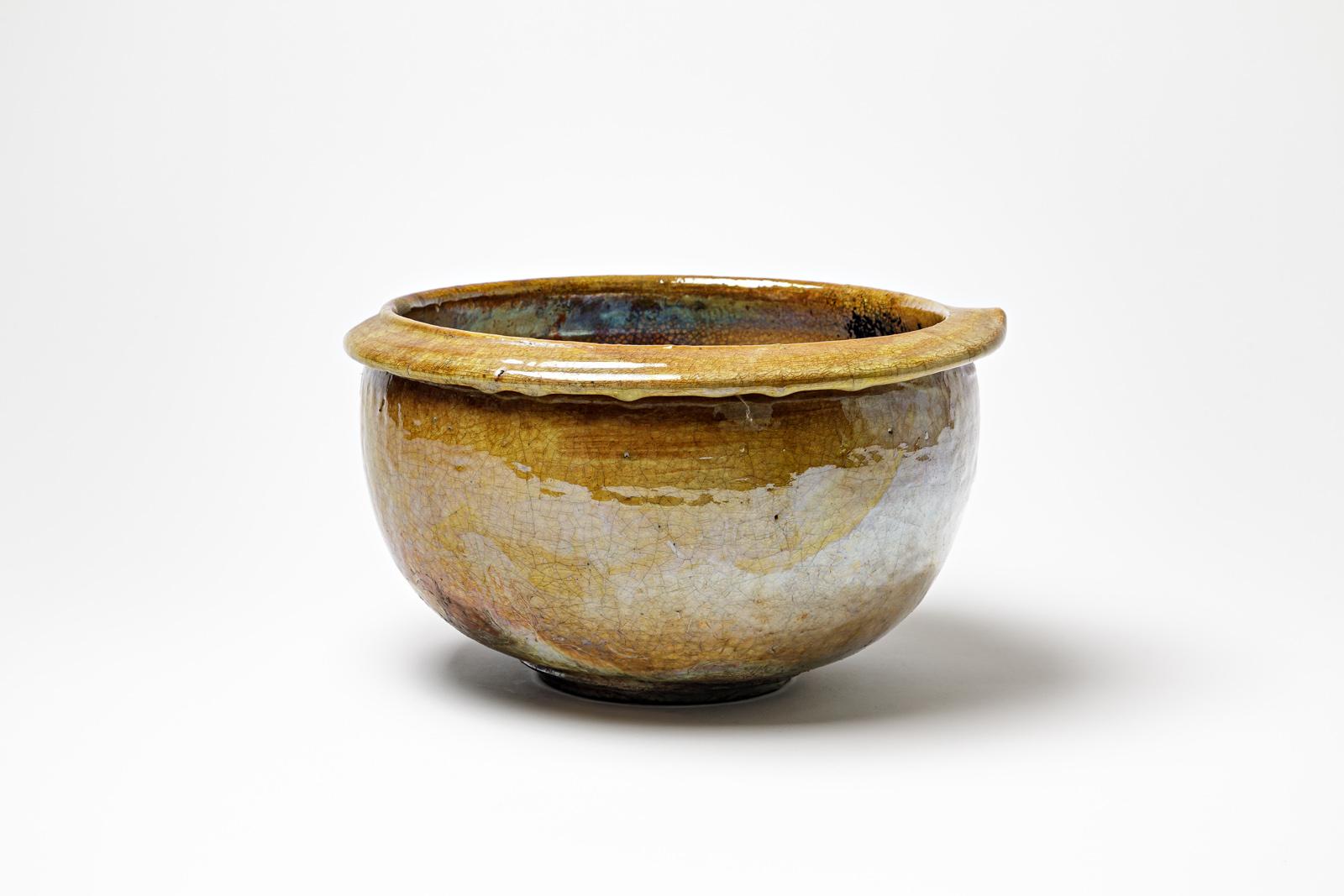 Francese Tazza in ceramica smaltata marrone con riflessi metallici di Gisèle Buthod-Garçon, 1990 in vendita