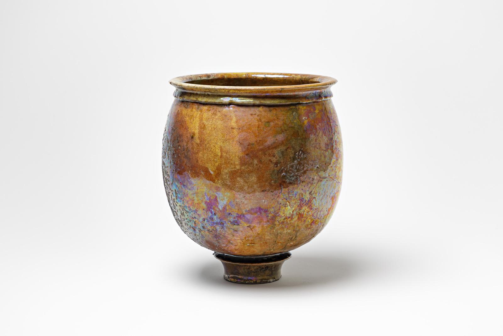 Tazza in ceramica smaltata marrone con riflessi metallici di Gisèle Buthod-Garçon, 1990 In condizioni ottime in vendita a Saint-Ouen, FR