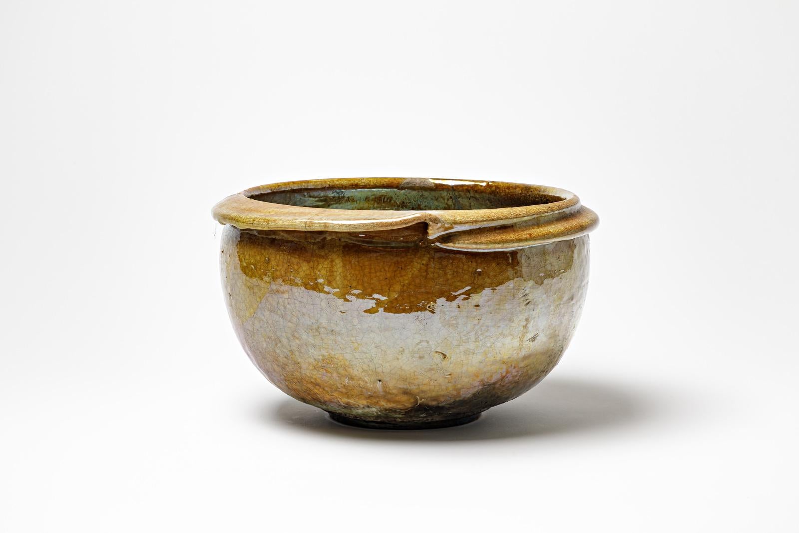 Tazza in ceramica smaltata marrone con riflessi metallici di Gisèle Buthod-Garçon, 1990 In condizioni ottime in vendita a Saint-Ouen, FR