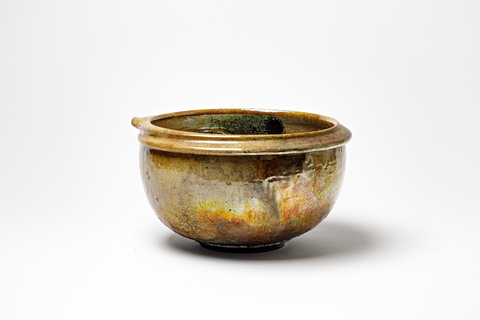 XX secolo Tazza in ceramica smaltata marrone con riflessi metallici di Gisèle Buthod-Garçon, 1990 in vendita