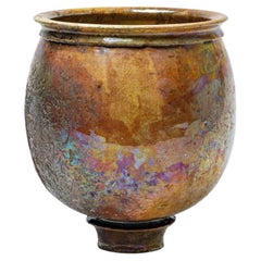 Brown glazed ceramic cup with metallic highlights by Gisèle Buthod Garçon, 1990