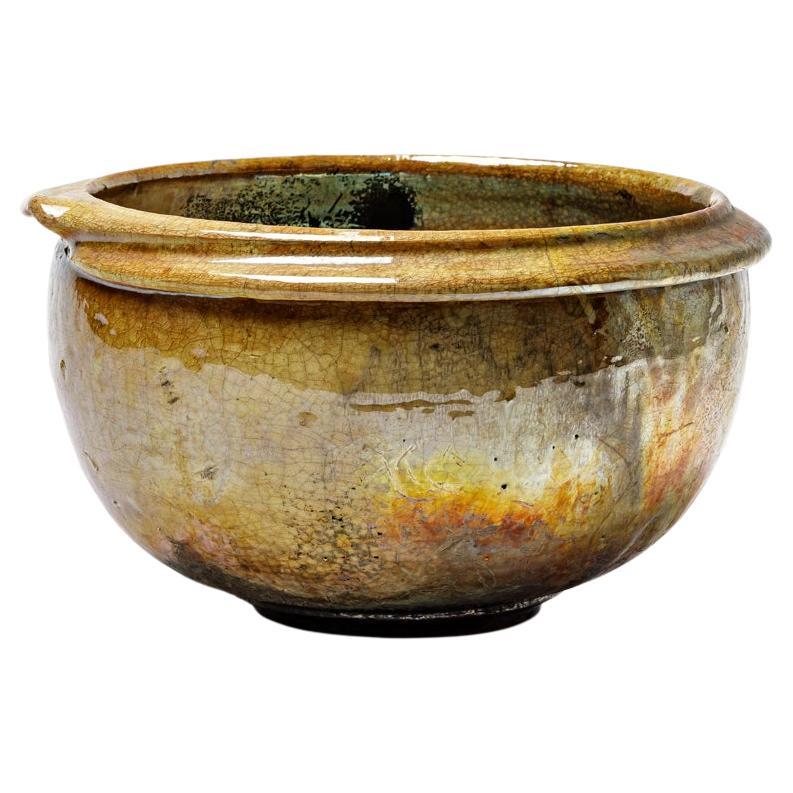 Tazza in ceramica smaltata marrone con riflessi metallici di Gisèle Buthod-Garçon, 1990