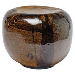 Brown glazed ceramic stool by Marie-Lucie Trinquand, 2025.