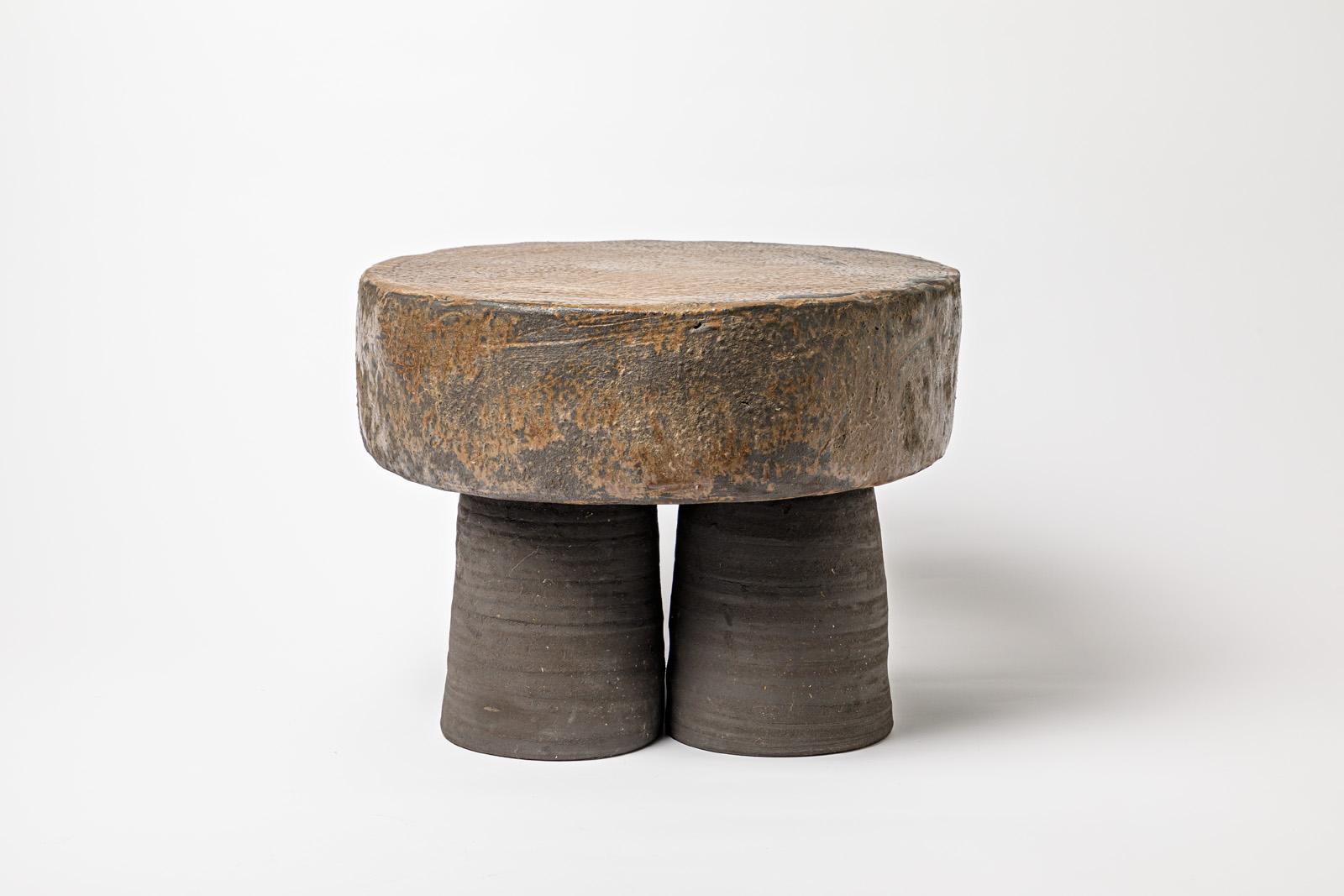Beaux Arts Brown Glazed Ceramic Stool or Coffee Table by Mia Jensen, 2023