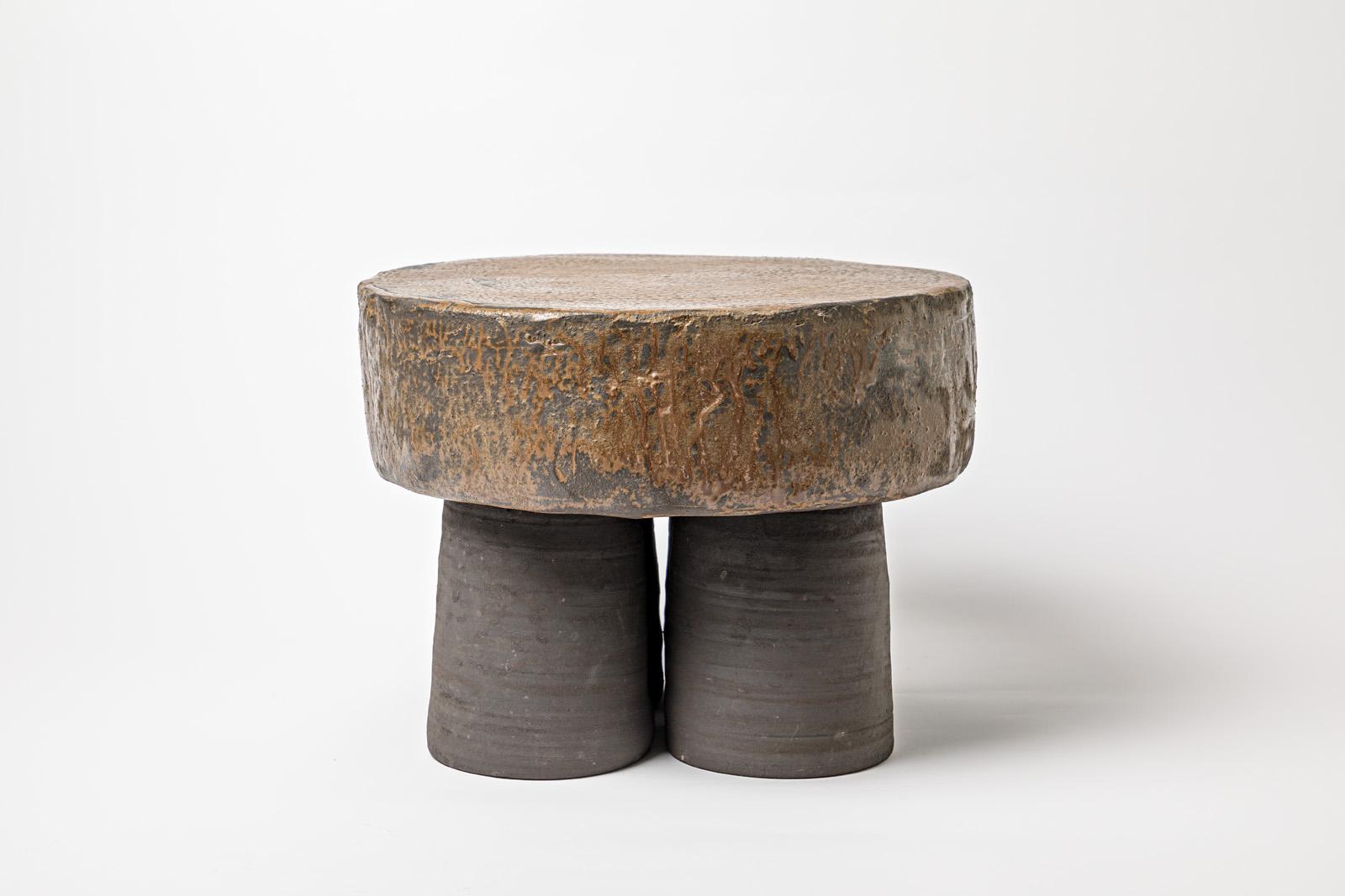 Brown Glazed Ceramic Stool or Coffee Table by Mia Jensen, 2023 In New Condition In Saint-Ouen, FR