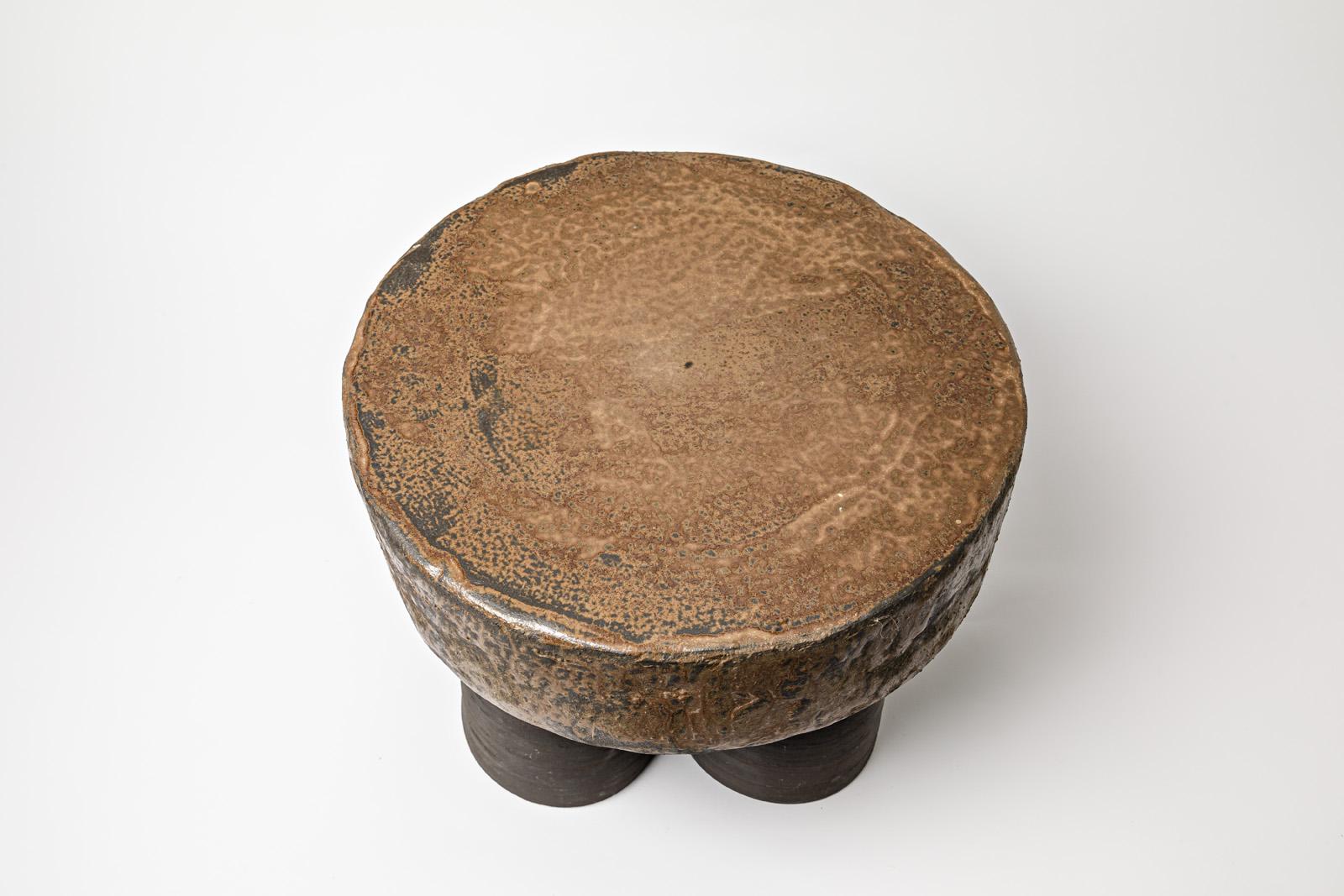 Contemporary Brown Glazed Ceramic Stool or Coffee Table by Mia Jensen, 2023