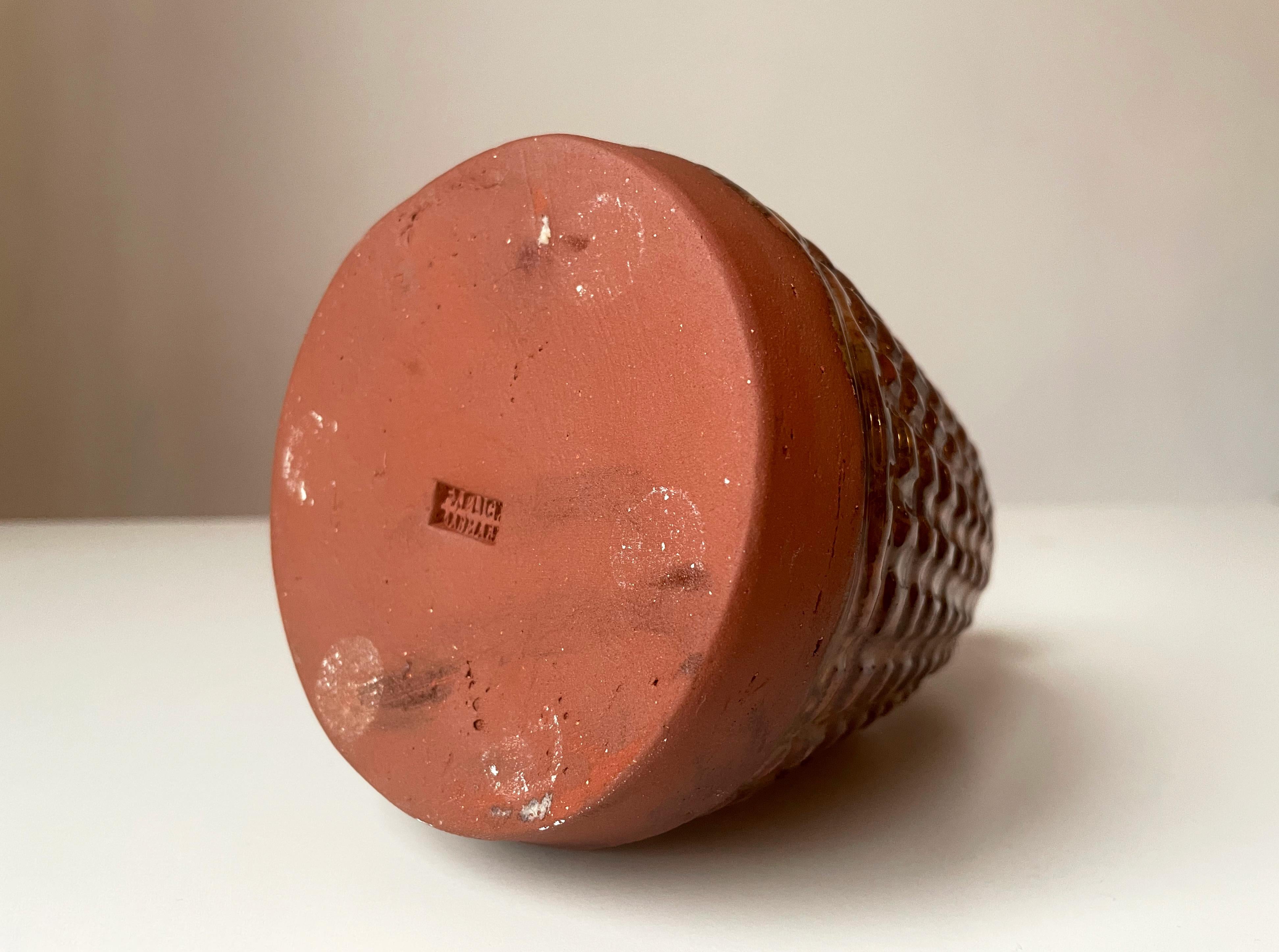 Brown Glazed Ceramic Studded Decor Vase, 1960s For Sale 3