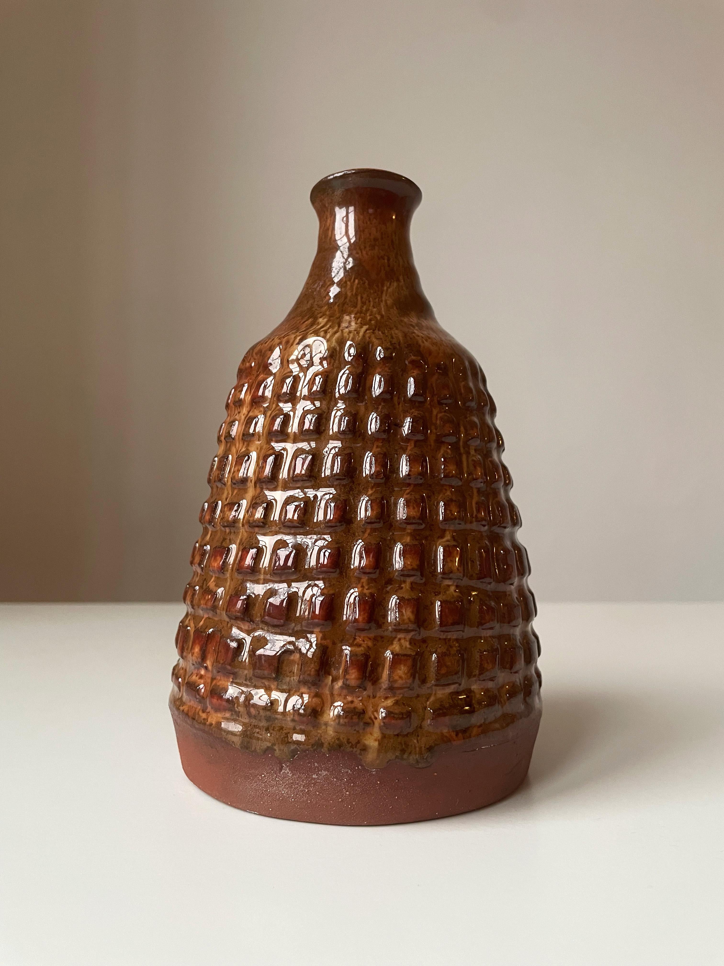 Mid-Century Modern Brown Glazed Ceramic Studded Decor Vase, 1960s For Sale