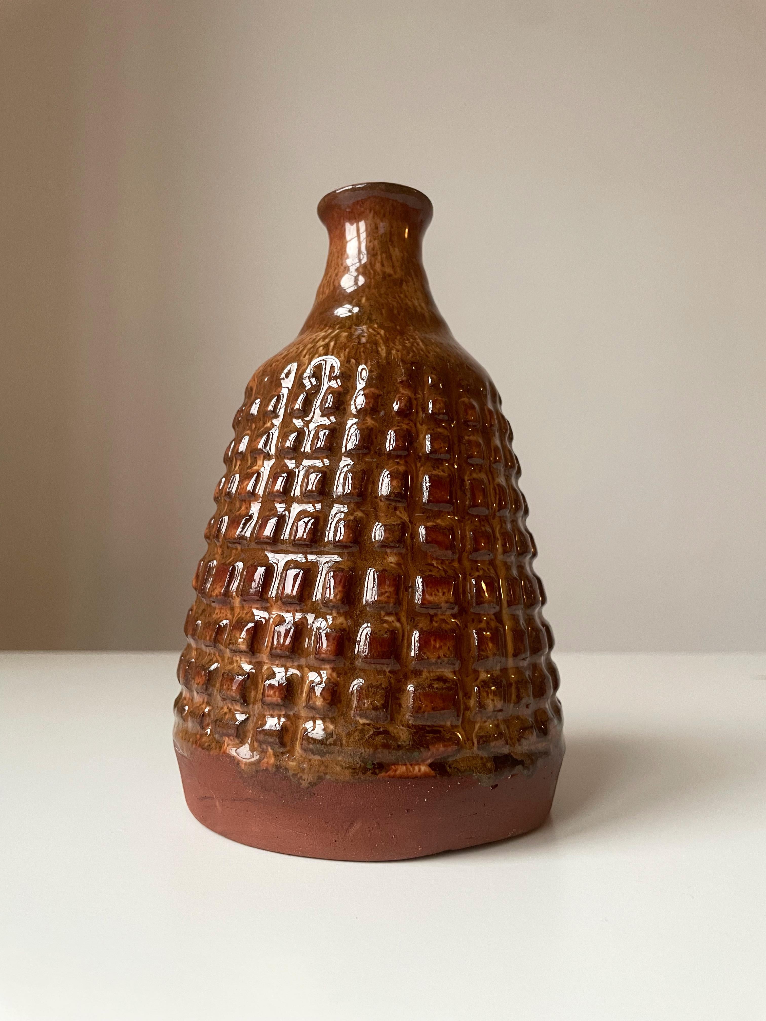 Danish Brown Glazed Ceramic Studded Decor Vase, 1960s For Sale