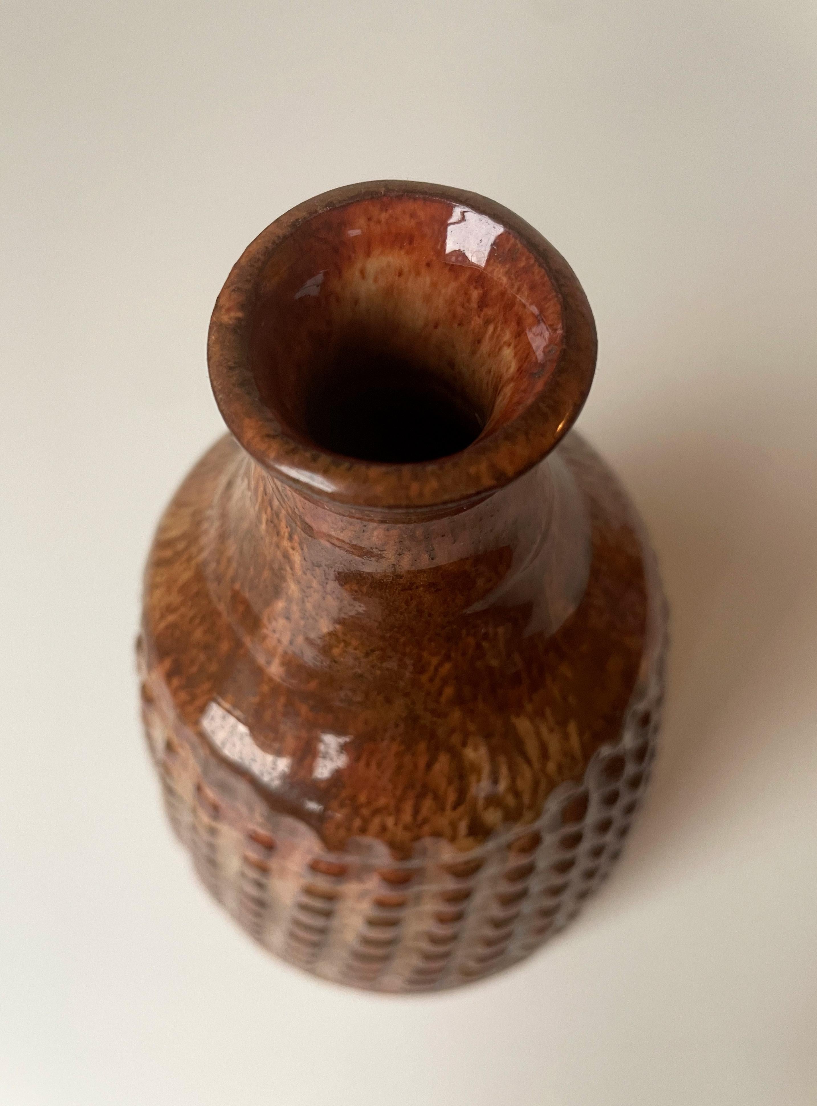 20th Century Brown Glazed Ceramic Studded Decor Vase, 1960s For Sale