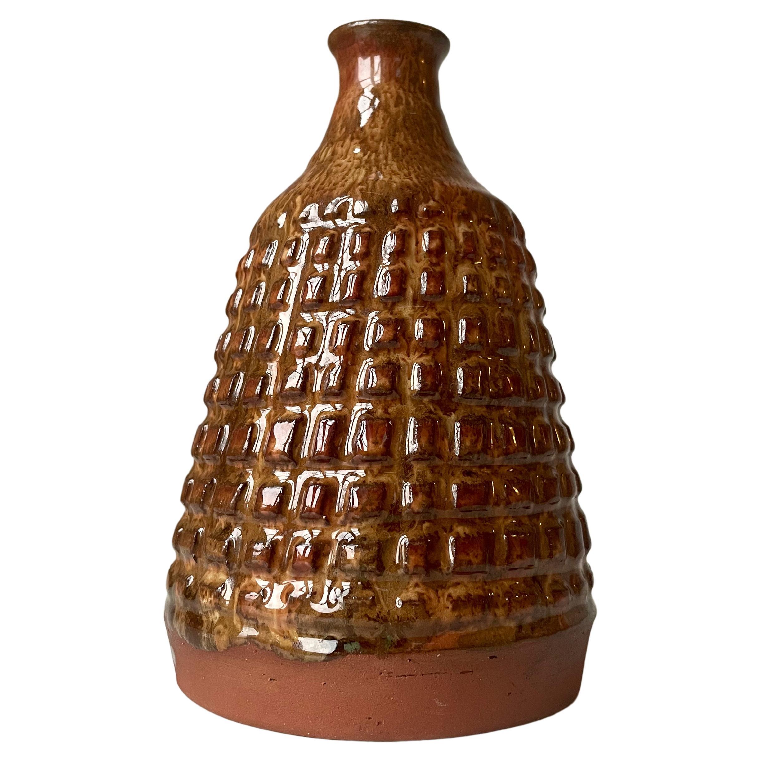 Brown Glazed Ceramic Studded Decor Vase, 1960s For Sale