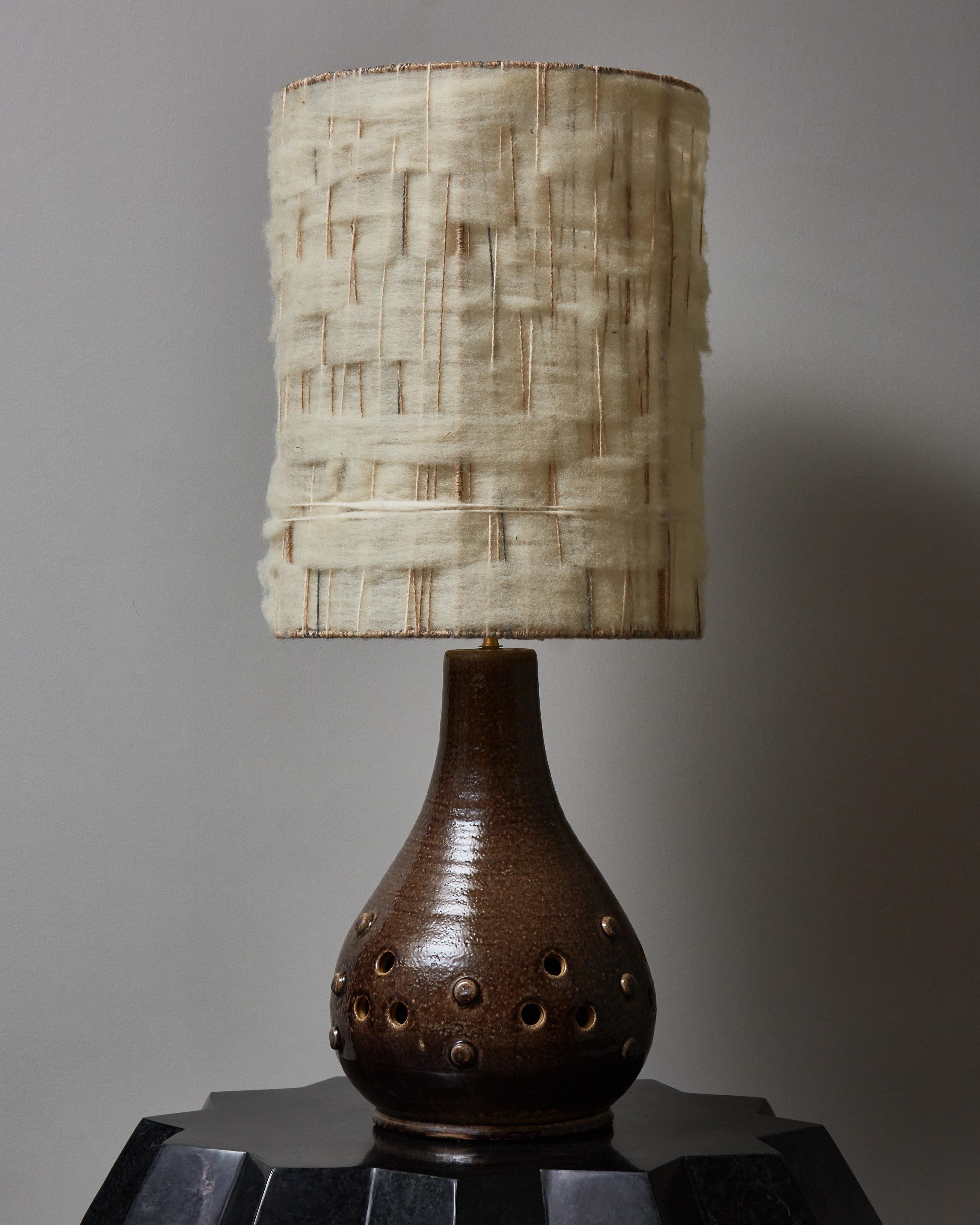 Mid-Century Modern Brown Glazed Ceramic Table Lamp by Accolay