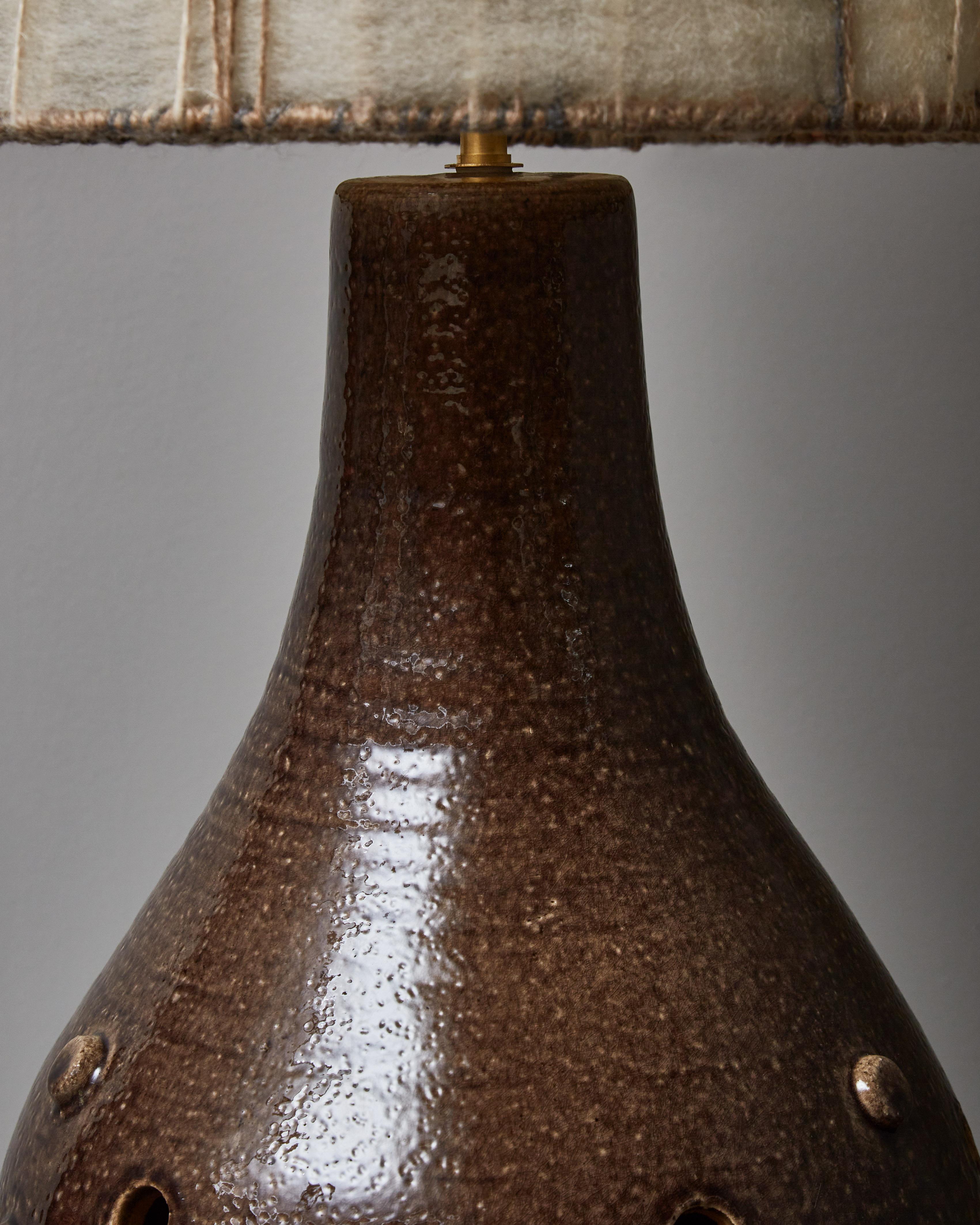 Brown Glazed Ceramic Table Lamp by Accolay In Good Condition In Saint-Ouen, IDF
