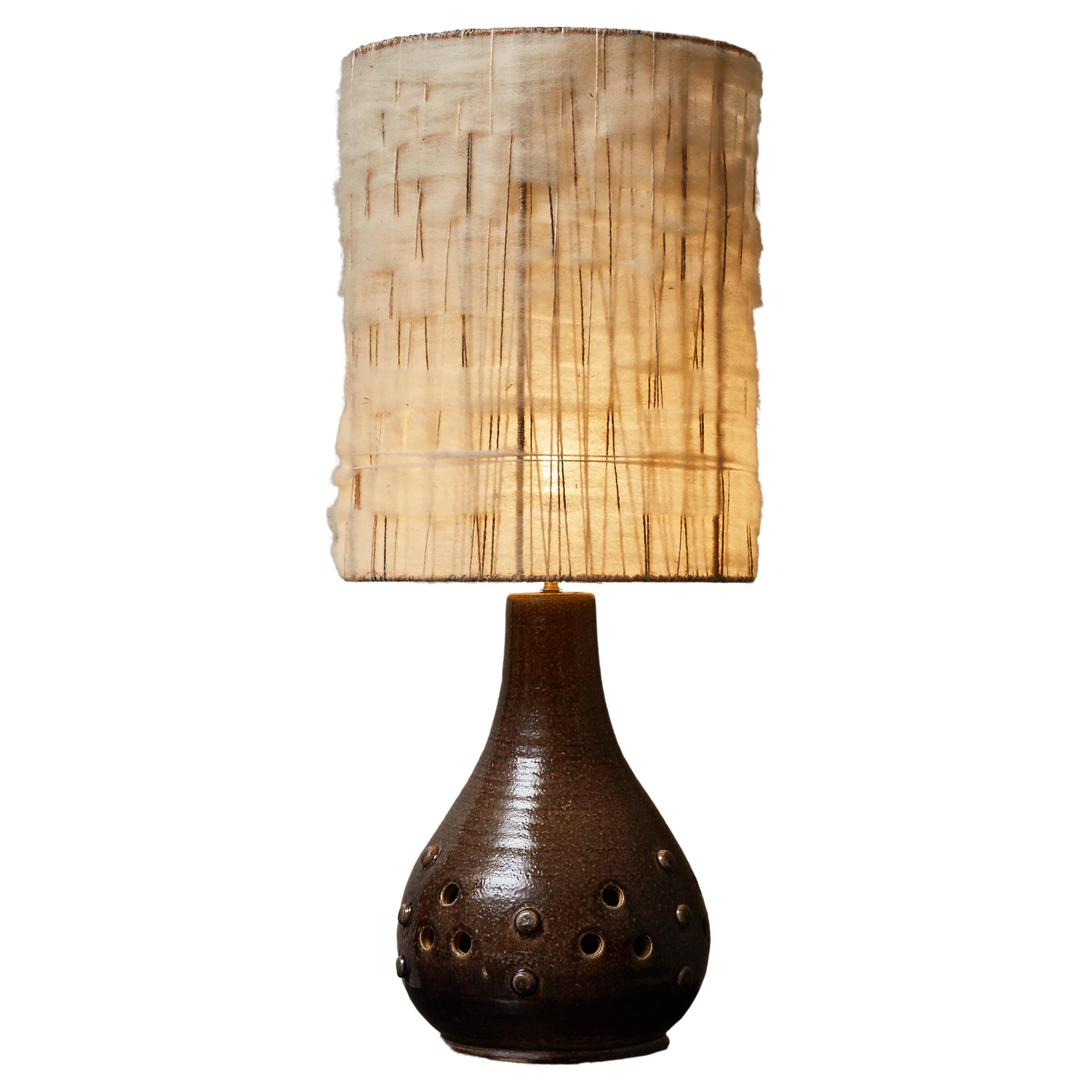Brown Glazed Ceramic Table Lamp by Accolay