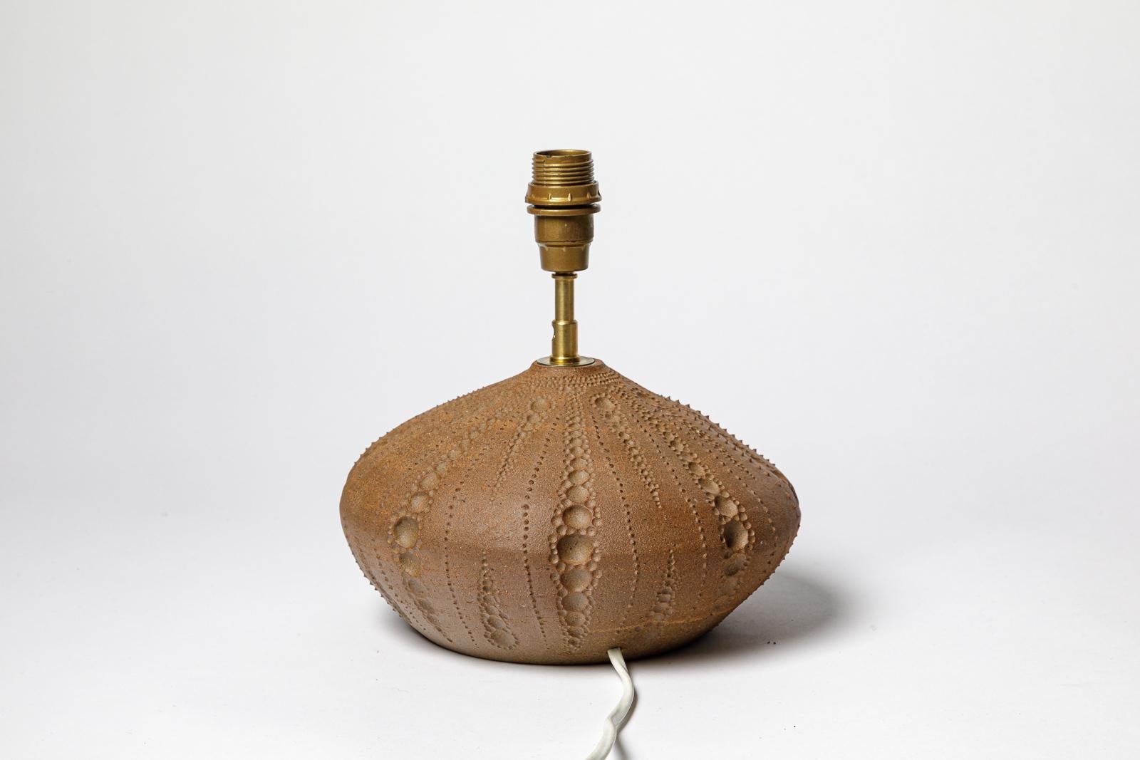 French Brown glazed ceramic table lamp by Aurélie Proudom. For Sale