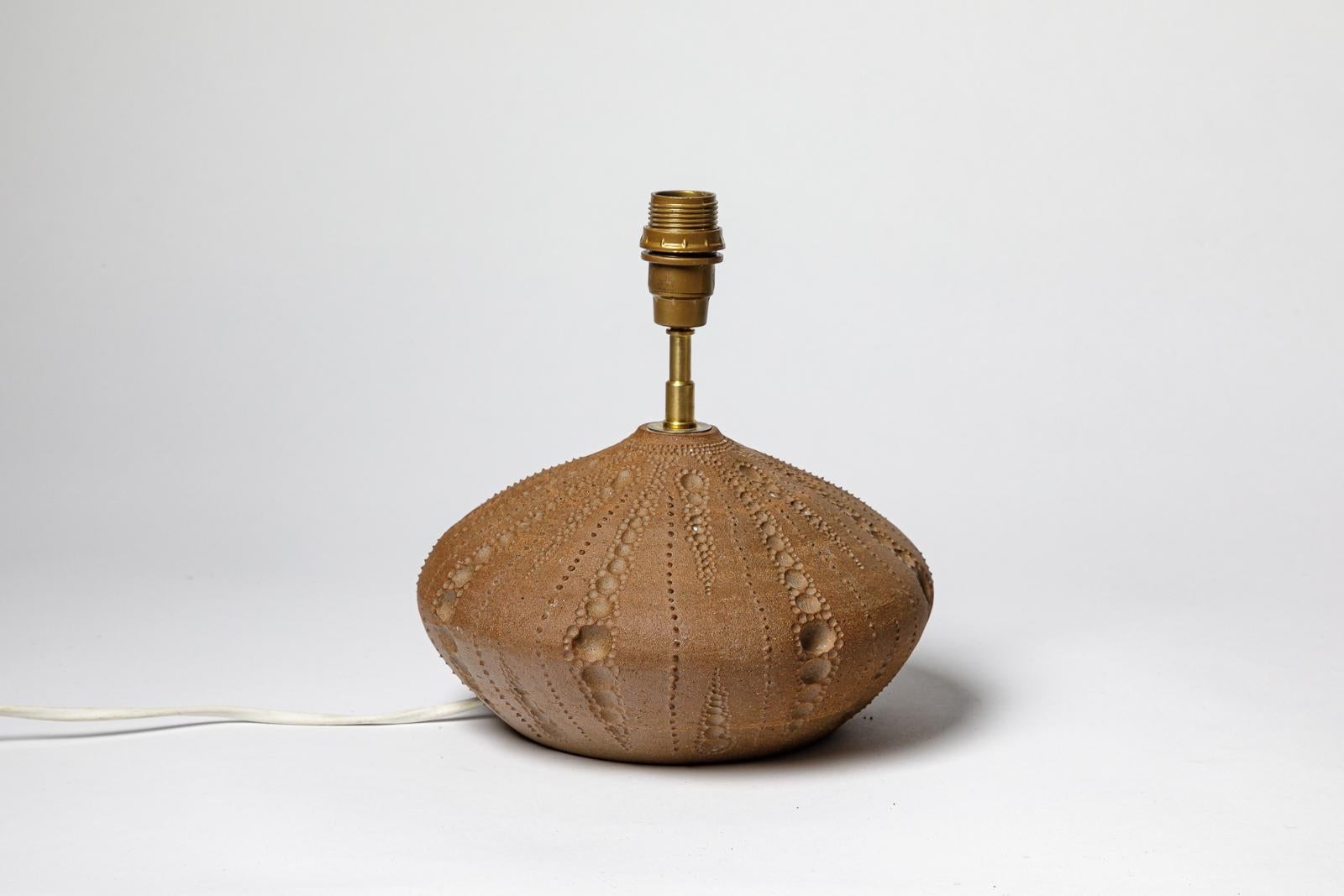 Brown glazed ceramic table lamp by Aurélie Proudom. In Good Condition For Sale In Saint-Ouen, FR