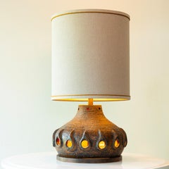 Brown Glazed Ceramic Table Lamp, Neutral Lampshade by R. Houben, 1970