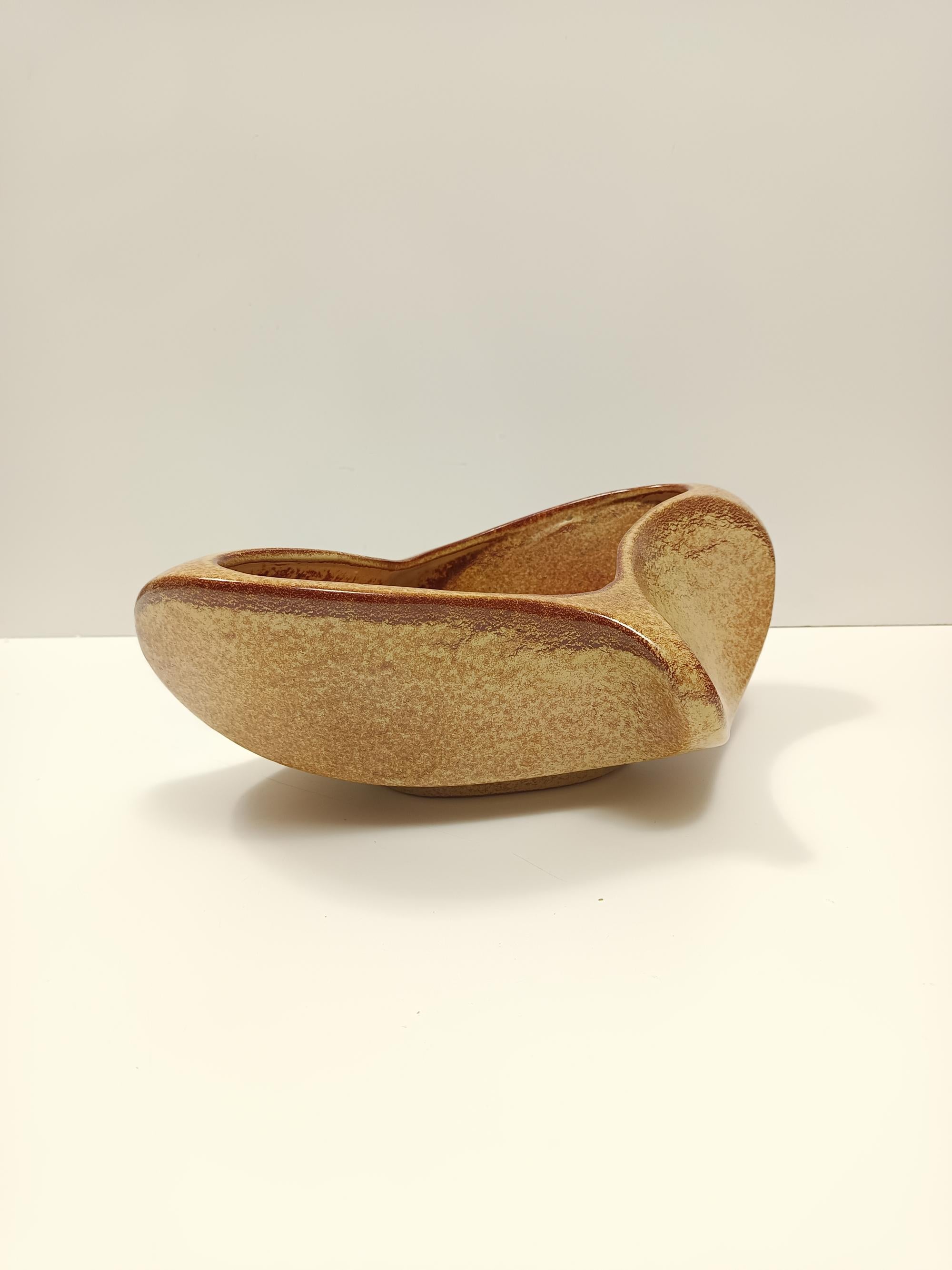 Italian Brown Glazed Ceramic Trinket Bowl - Centerpiece by Bertoncello, Italy For Sale