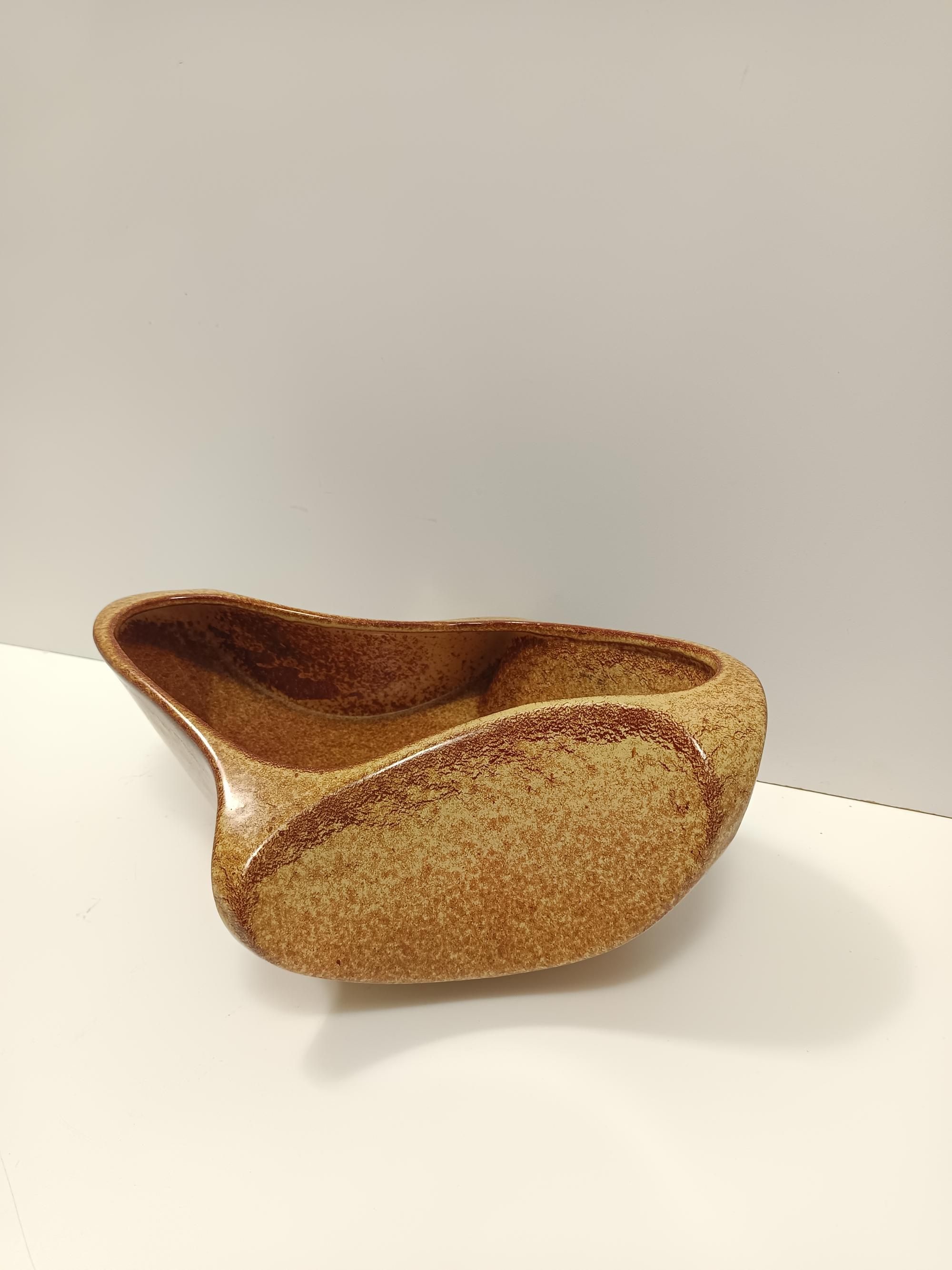 Brown Glazed Ceramic Trinket Bowl - Centerpiece by Bertoncello, Italy For Sale 1