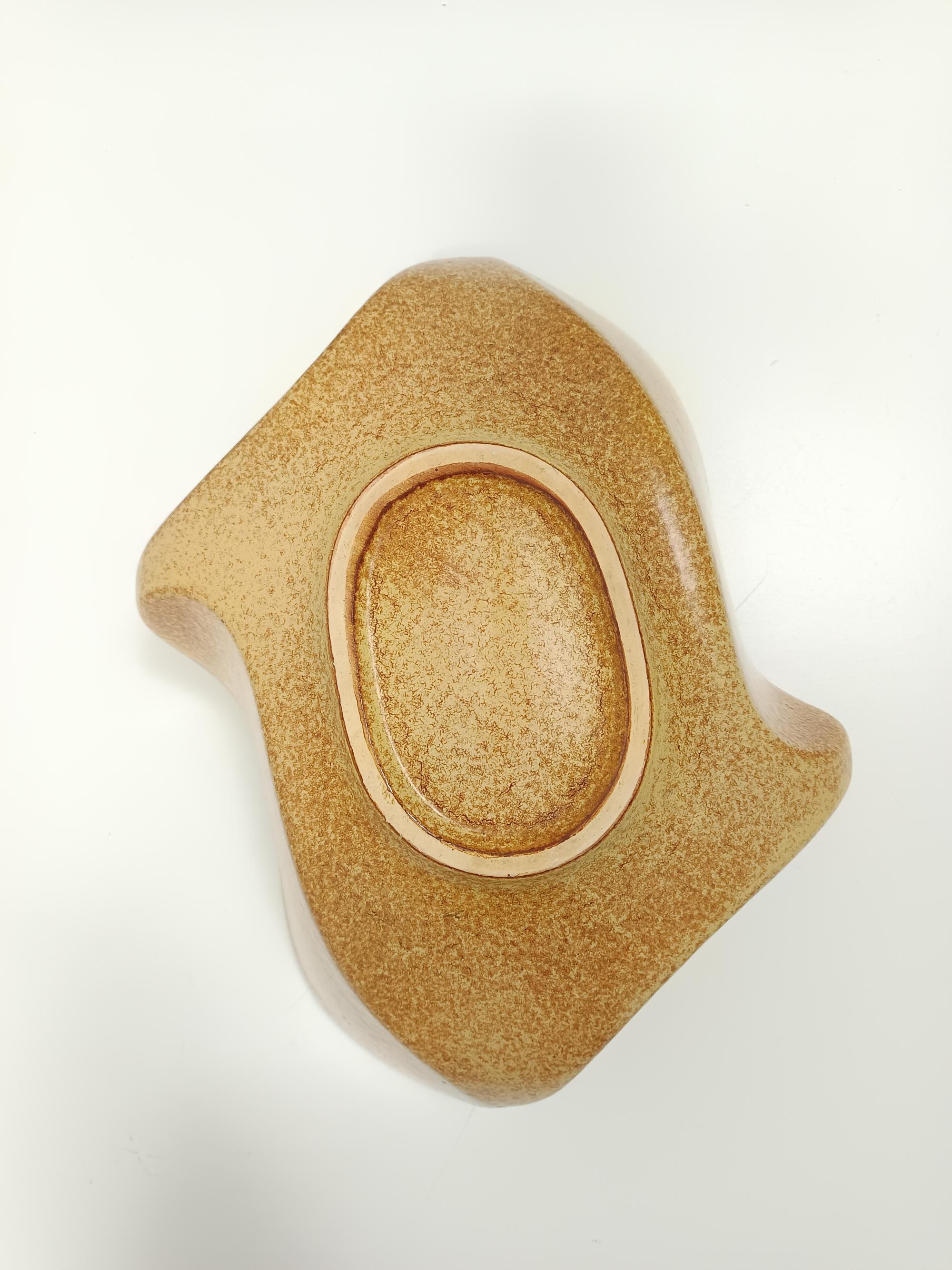 Brown Glazed Ceramic Trinket Bowl - Centerpiece by Bertoncello, Italy For Sale 2