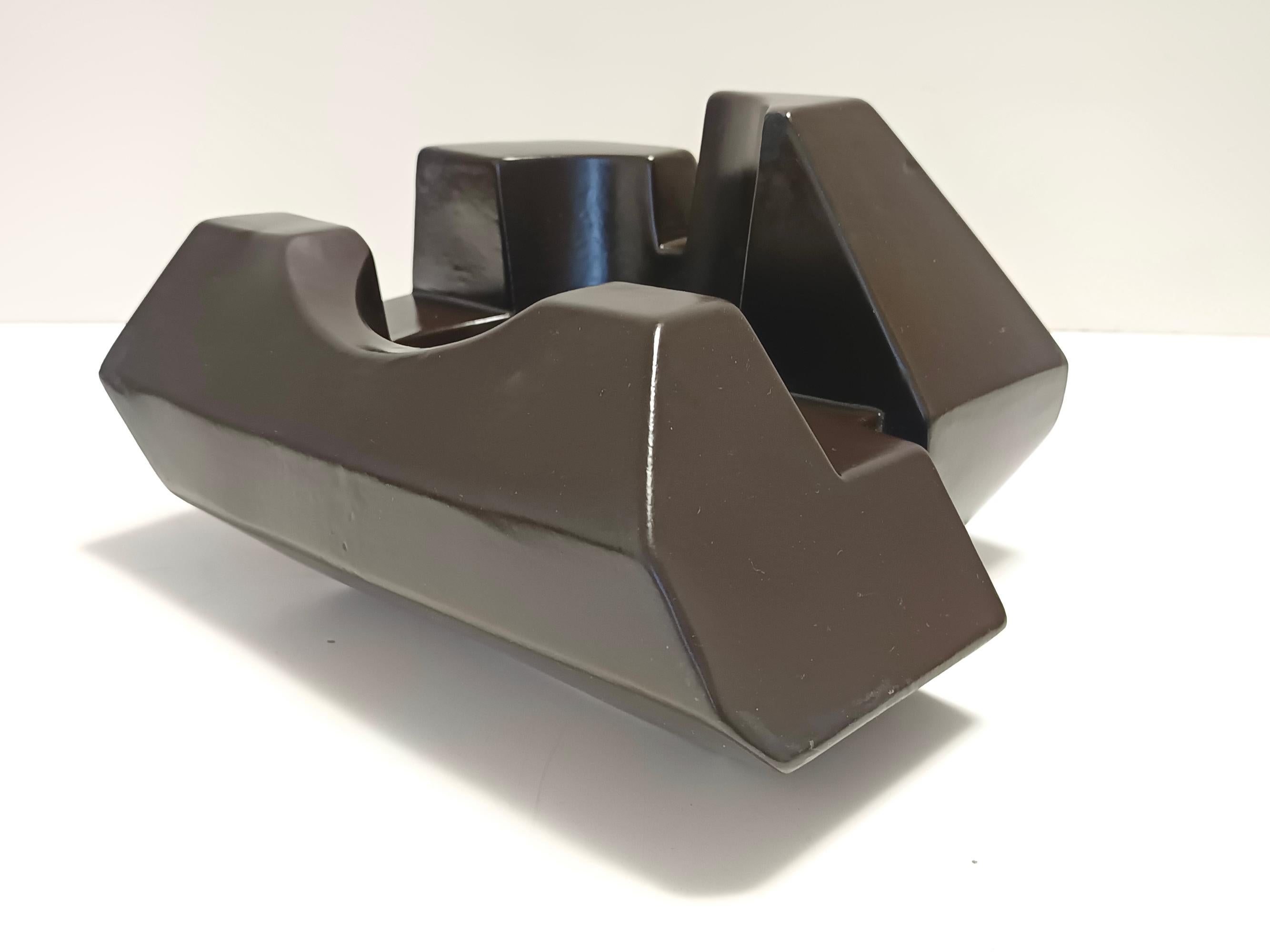 Ciotola o scultura in ceramica smaltata marrone, Italia in vendita 4