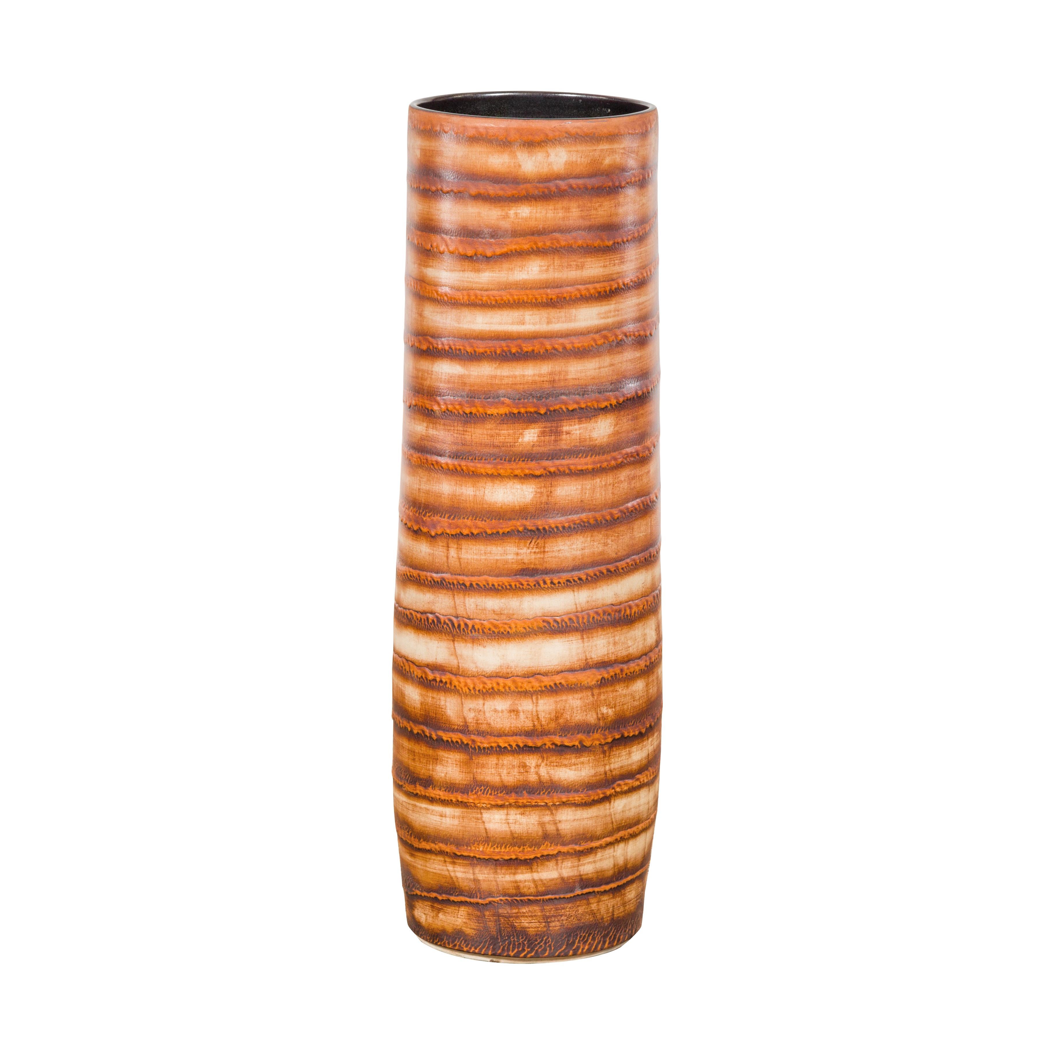Braun glasierter keramischer Umbrella Stand Pflanzgefäß mit Spiraldekor im Angebot 10