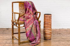 Brown Glazed Ceramic Umbrella Stand Planter with Spiraling Décor