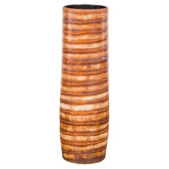 Brown Glazed Ceramic Umbrella Stand Planter with Spiraling Décor