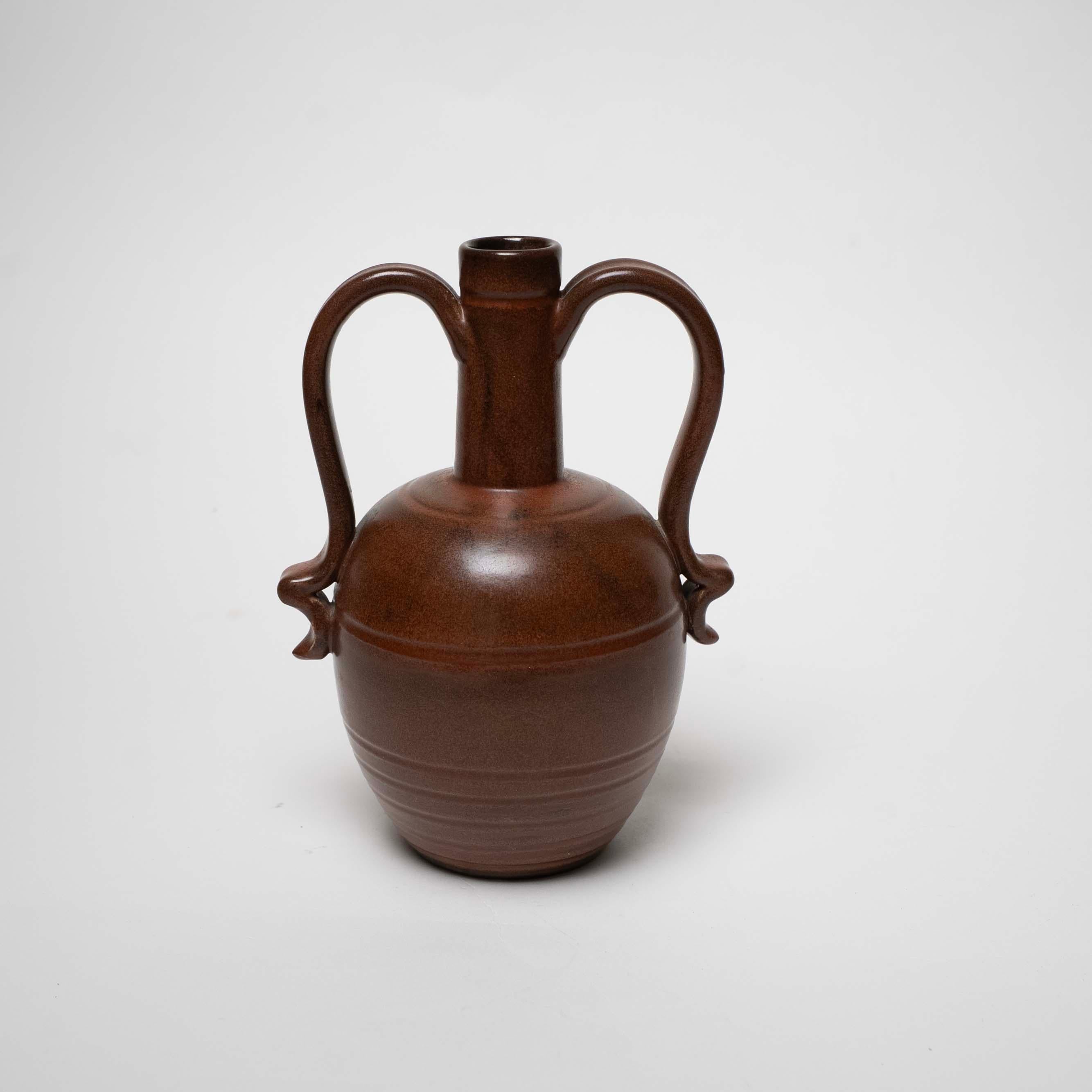 Brown Glazed Ceramic Vase by Eva Jancke Björk for Upsala Ekeby, Sweden, c. 1940 For Sale 4