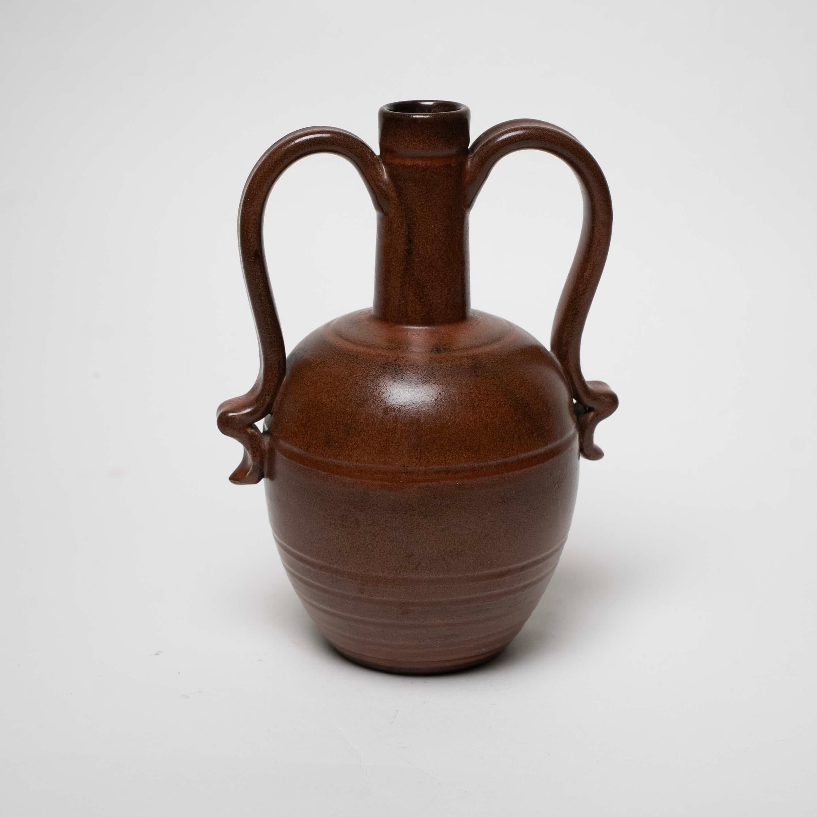 Scandinavian Modern Brown Glazed Ceramic Vase by Eva Jancke Björk for Upsala Ekeby, Sweden, c. 1940 For Sale