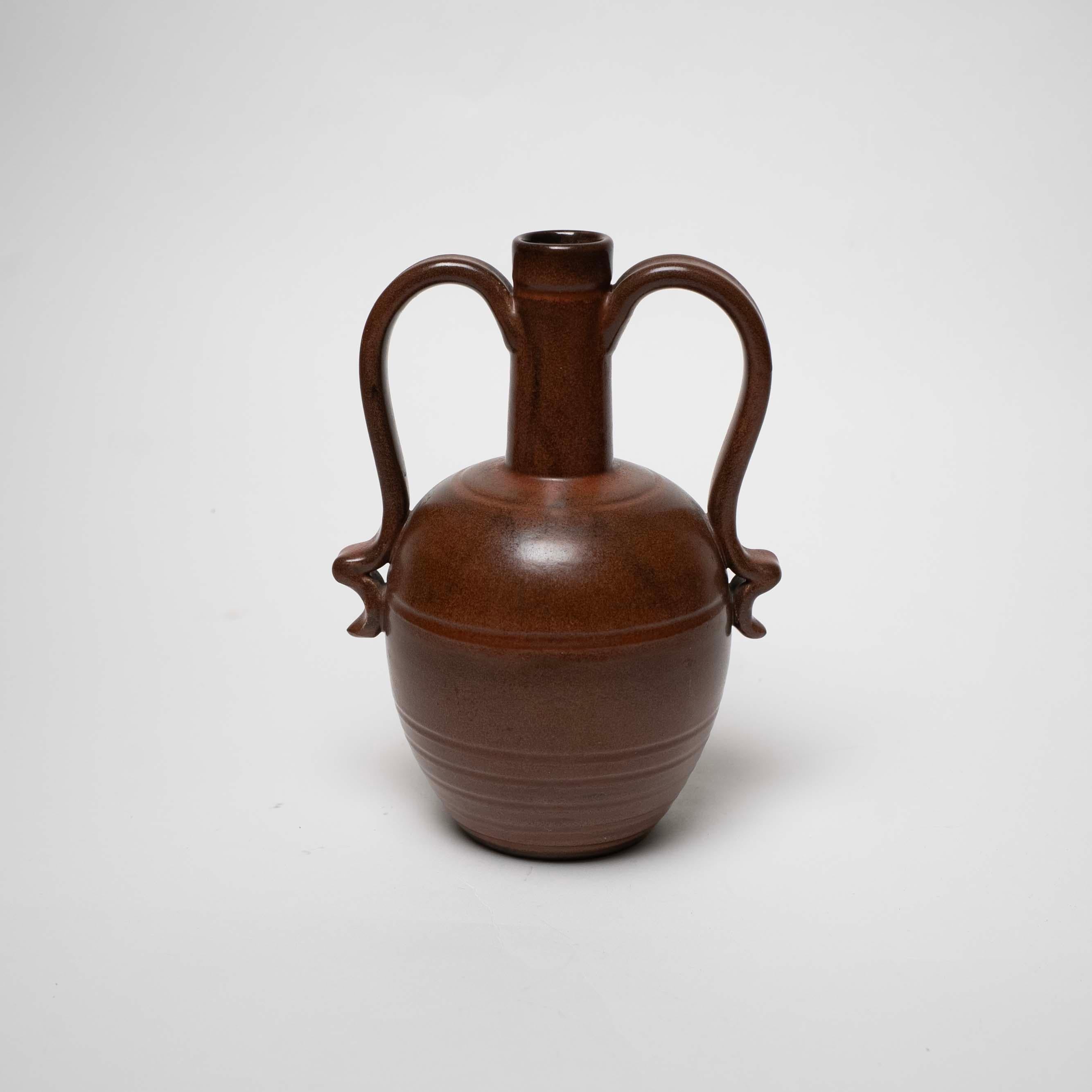 Swedish Brown Glazed Ceramic Vase by Eva Jancke Björk for Upsala Ekeby, Sweden, c. 1940 For Sale