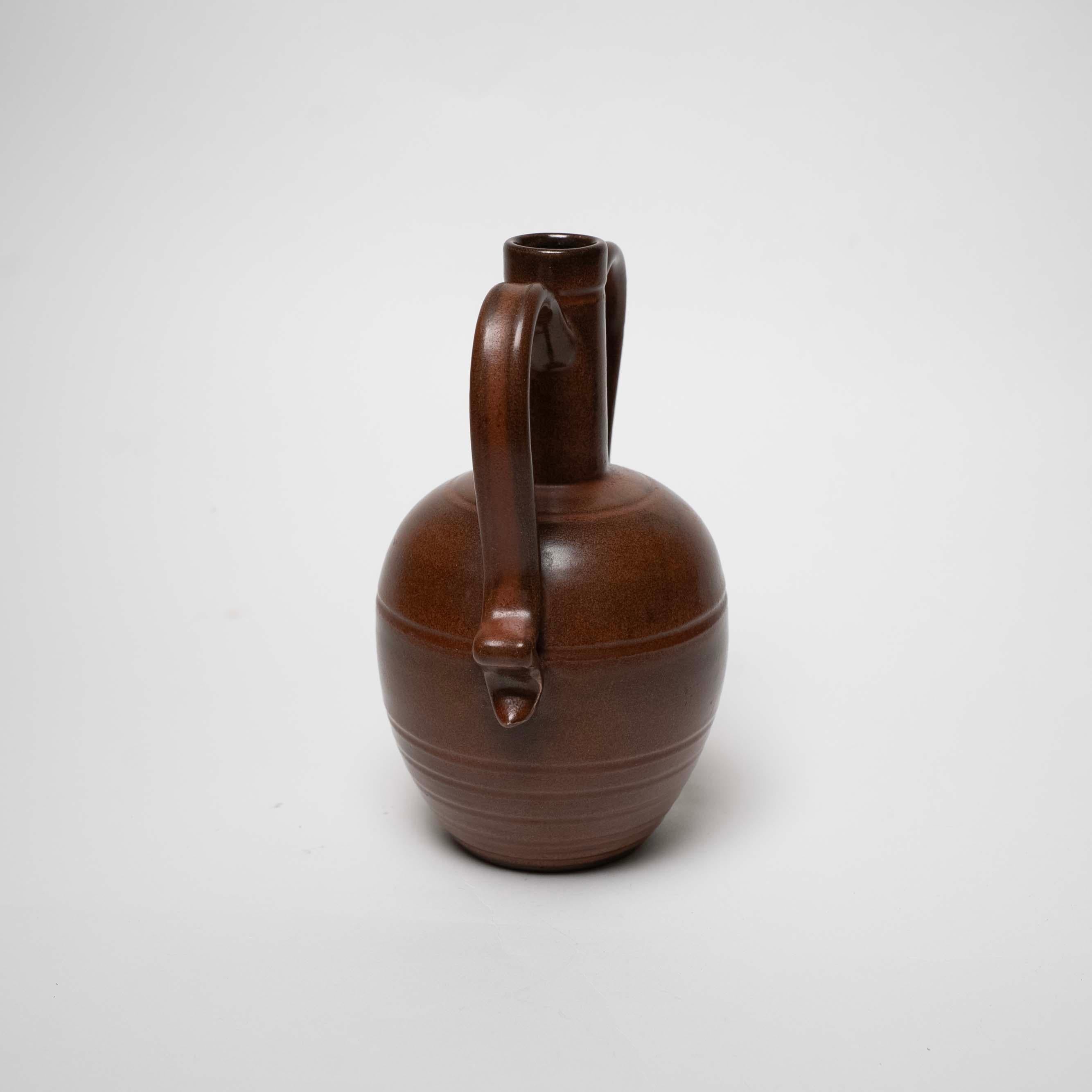 Mid-20th Century Brown Glazed Ceramic Vase by Eva Jancke Björk for Upsala Ekeby, Sweden, c. 1940 For Sale