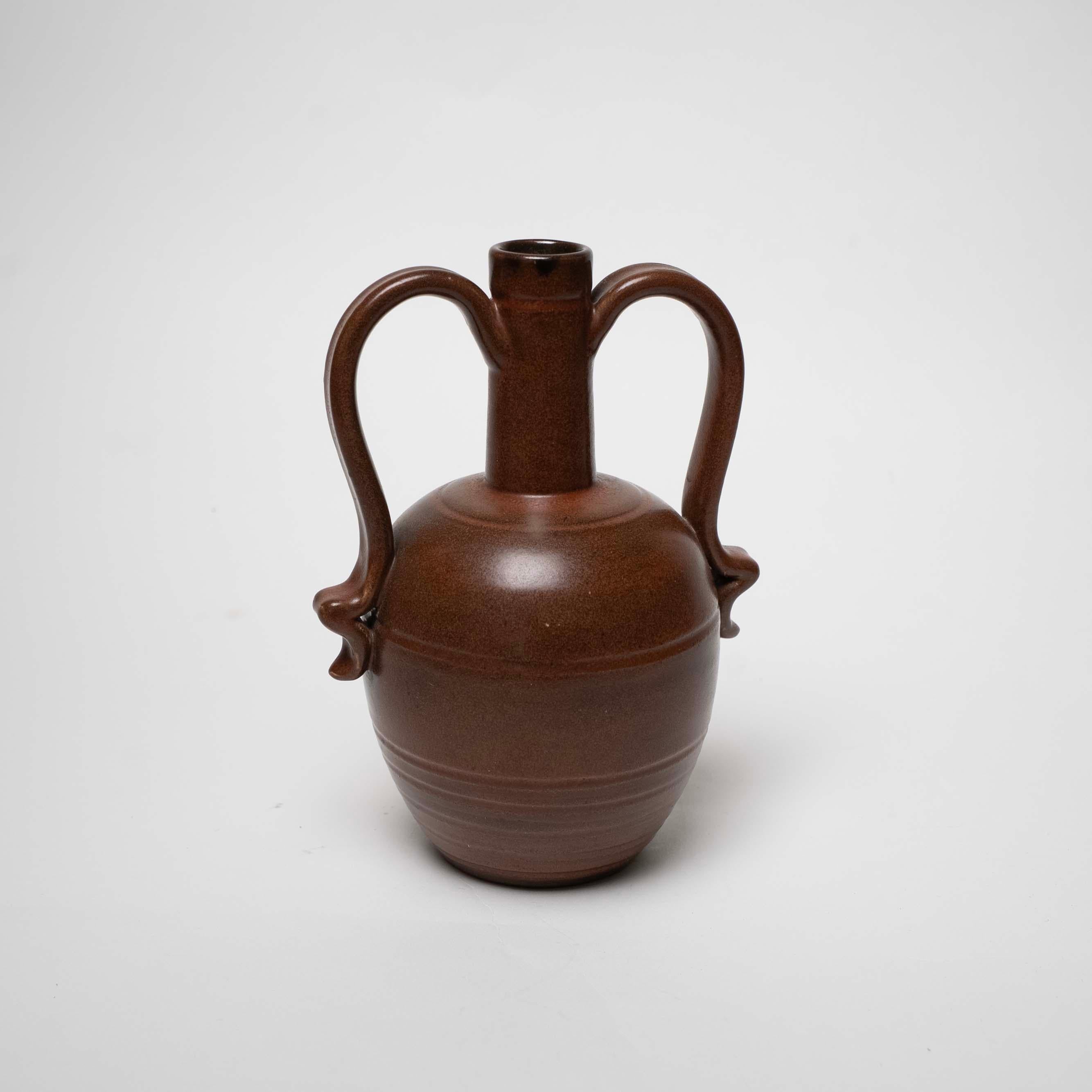 Brown Glazed Ceramic Vase by Eva Jancke Björk for Upsala Ekeby, Sweden, c. 1940 For Sale 1