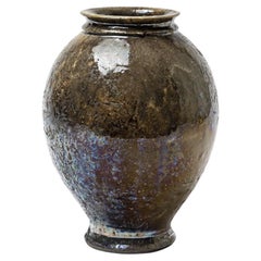 Brown glazed ceramic vase with metallic highlights by Gisèle Buthod Garçon, 1990