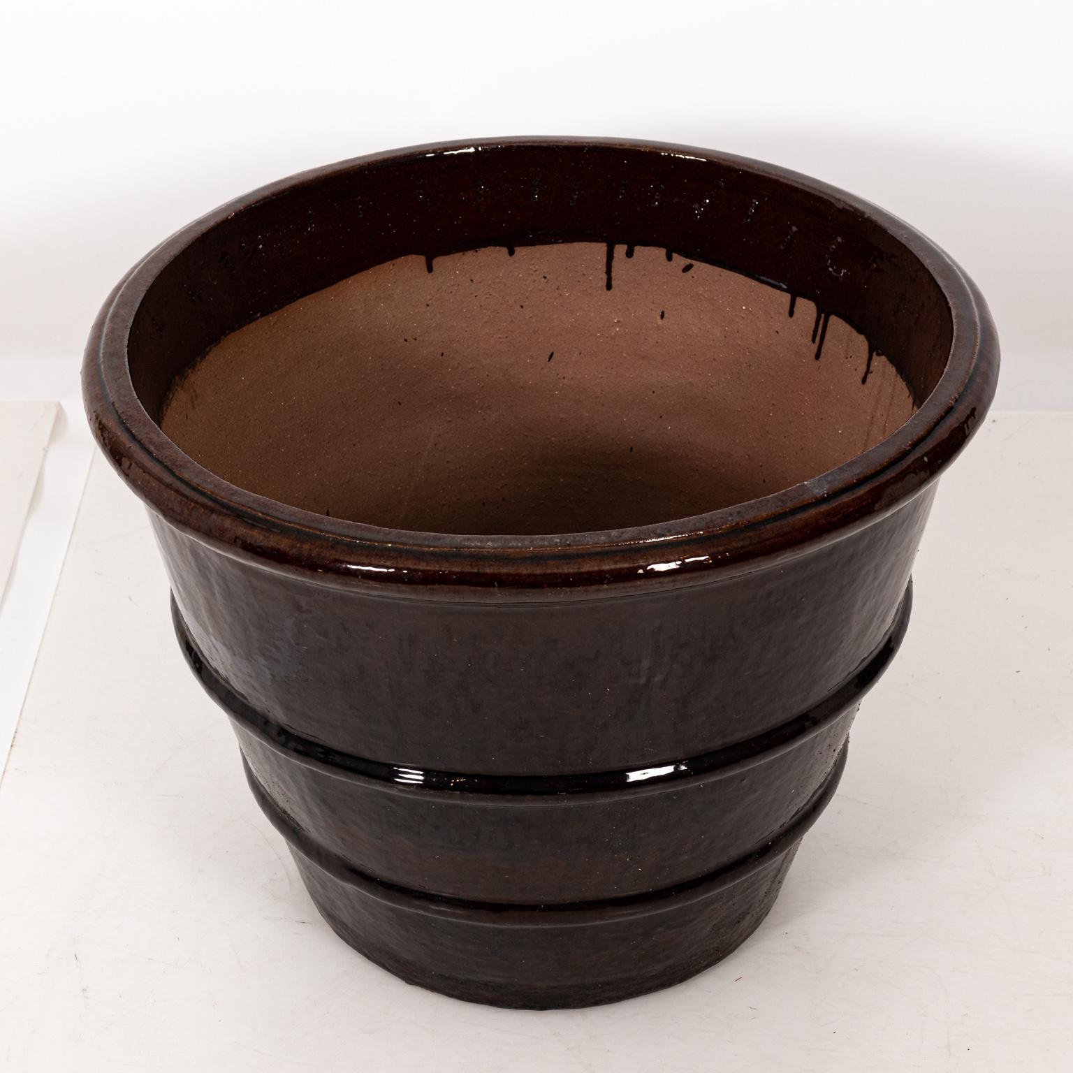 brown glazed garden pots