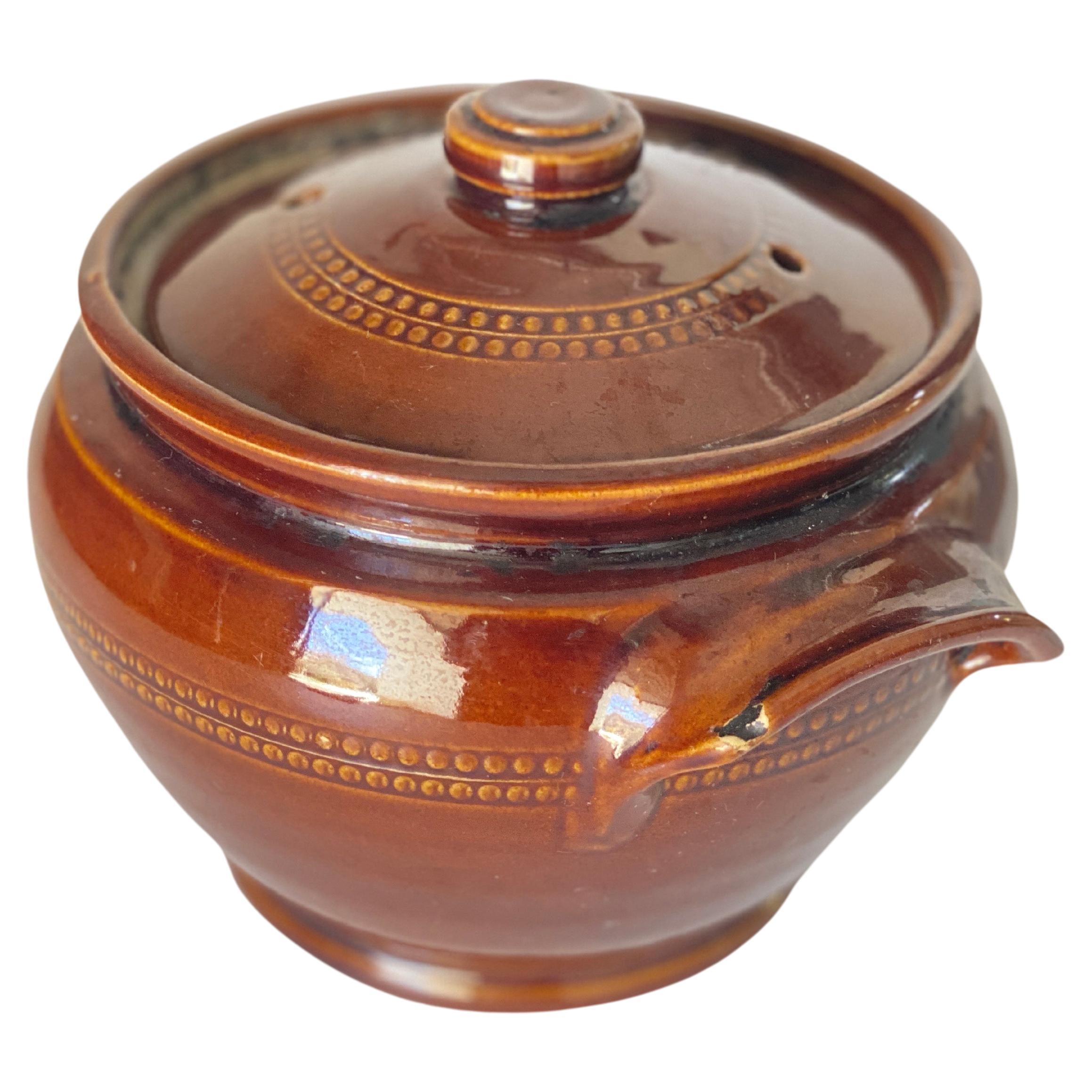 Zuppiera con coperchio in gres smaltato marrone Inghilterra, 1950 circa