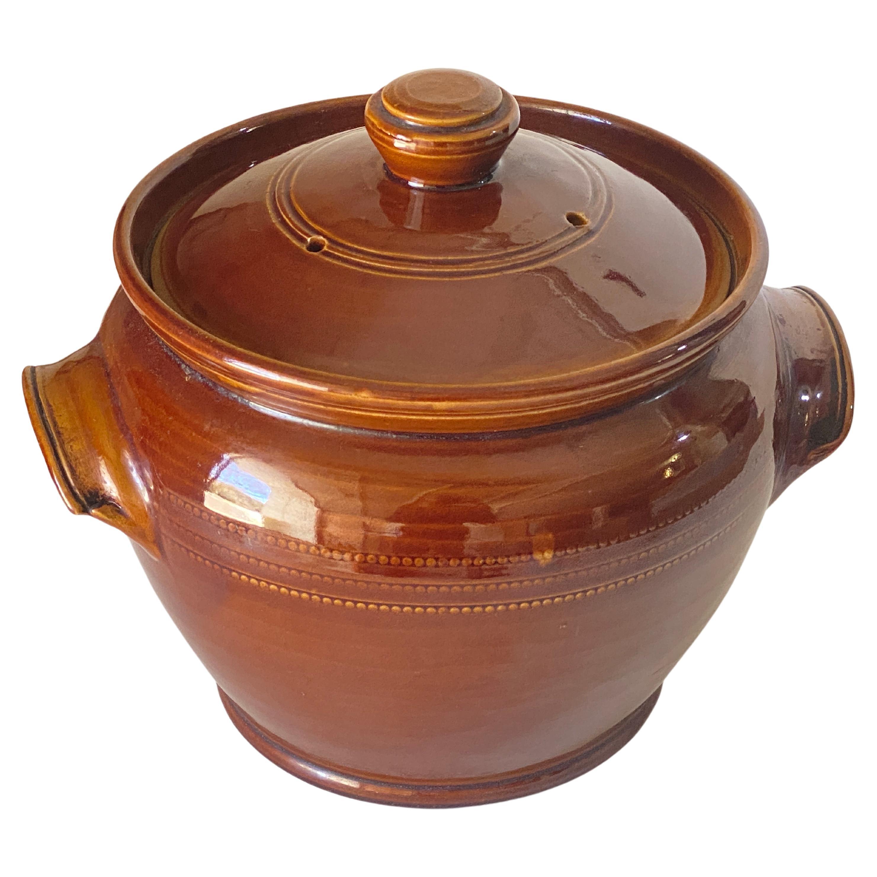 Soupière à couvercle en grès émaillé marron de grande taille Angleterre, vers 1950 en vente