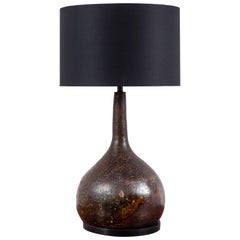 Brown Glazed Morphic Ceramic Table Lamp with Black Book Cloth Shade