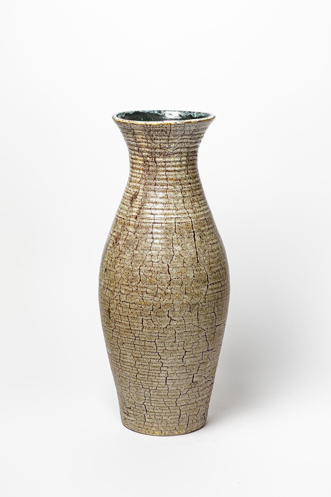 French  Brown glazed stoneware vase by Accolay, circa 1960-1970. For Sale