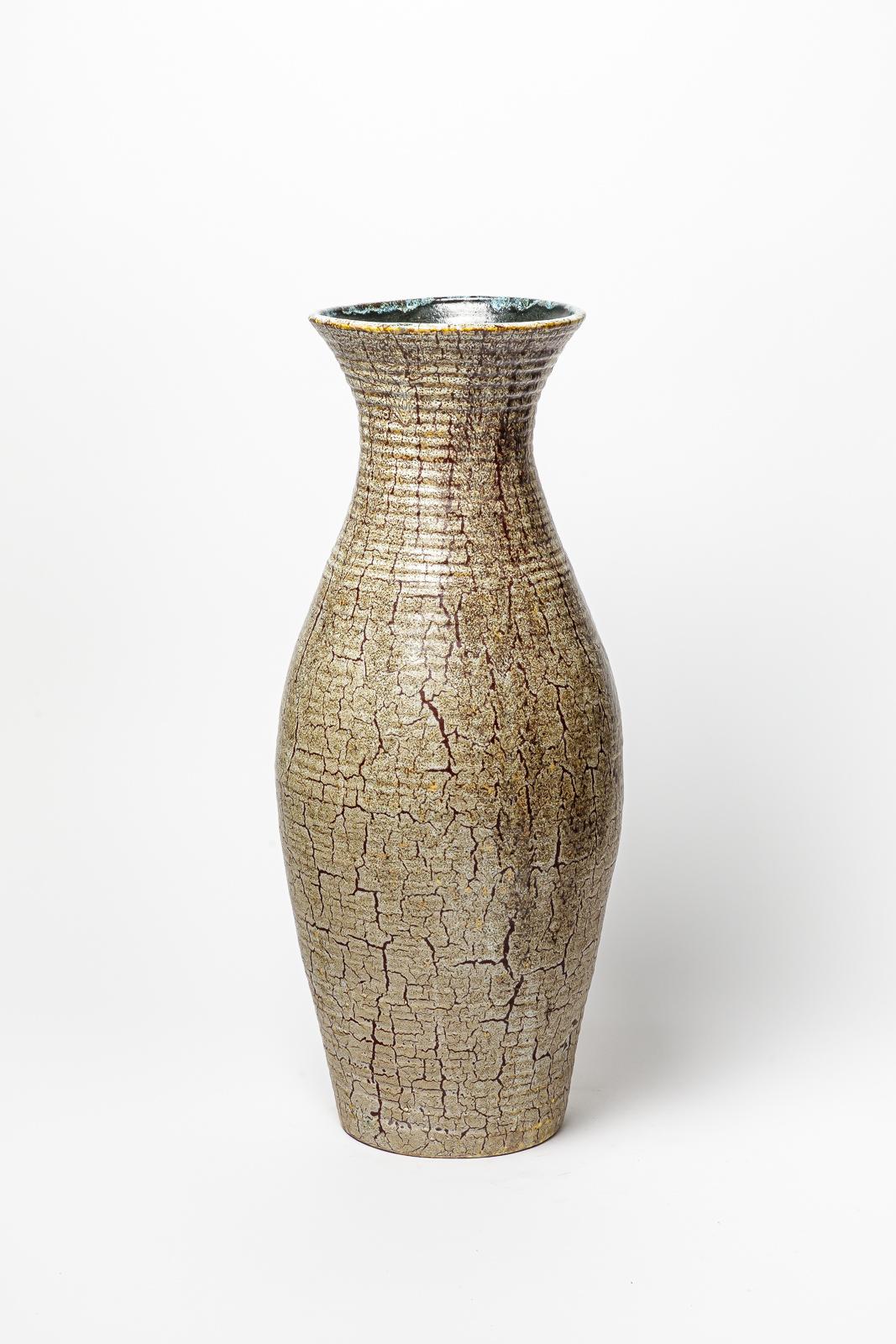  Brown glazed stoneware vase by Accolay, circa 1960-1970. In Good Condition For Sale In Saint-Ouen, FR