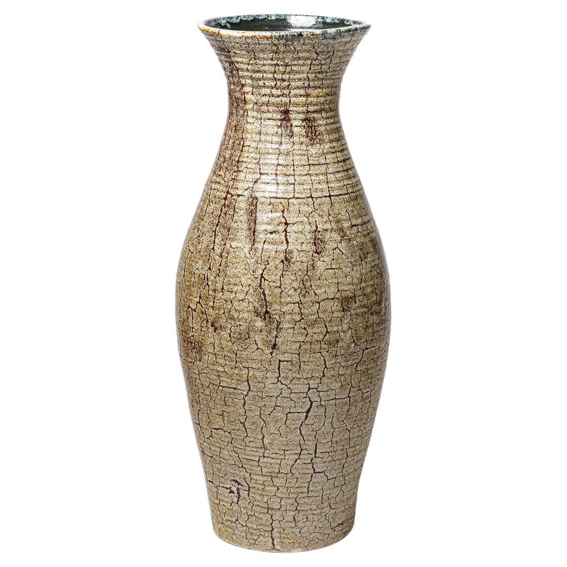  Brown glazed stoneware vase by Accolay, circa 1960-1970. For Sale