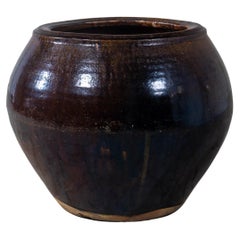 Vintage Brown Glazed Storage Jar 