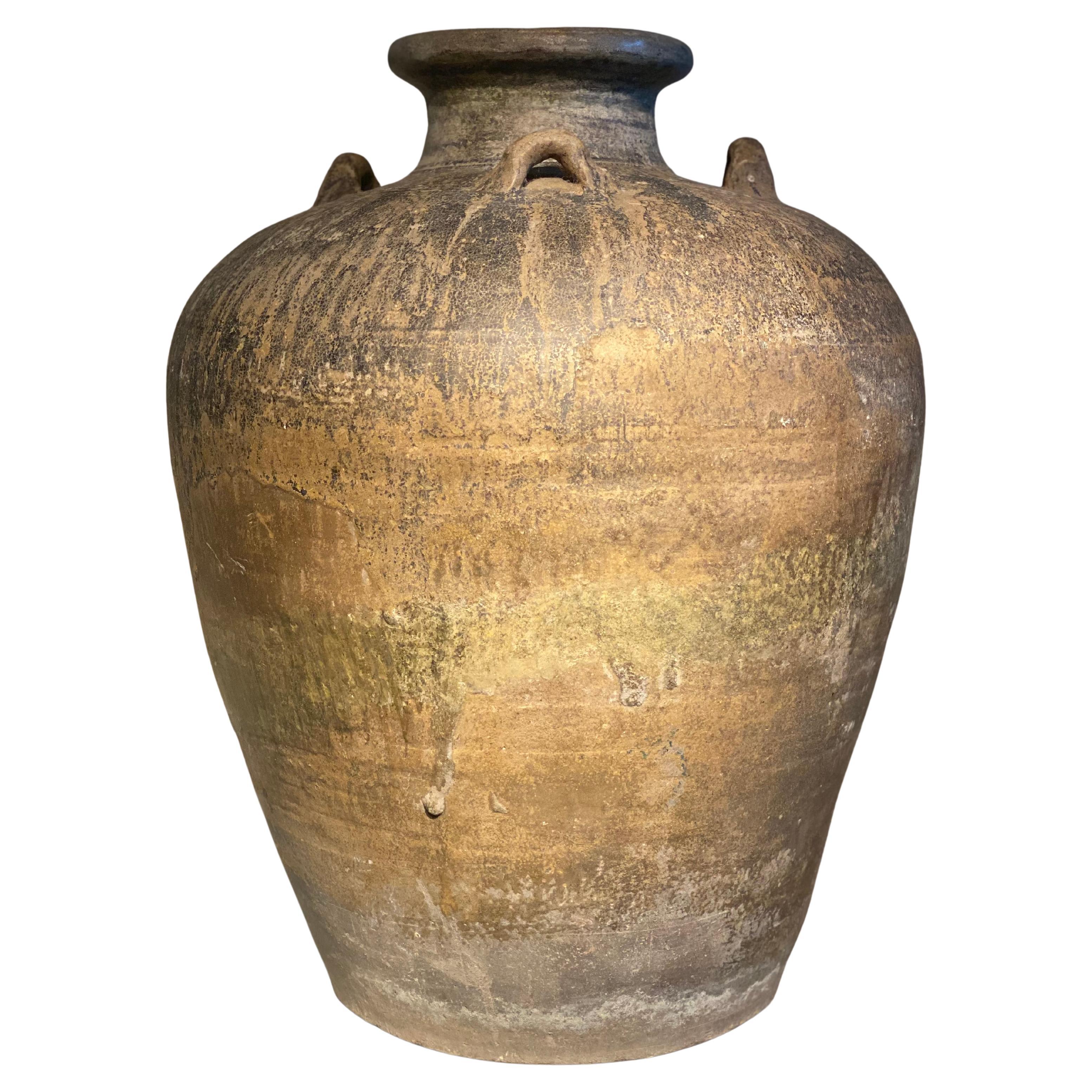 Vaso di terracotta smaltata marrone in vendita
