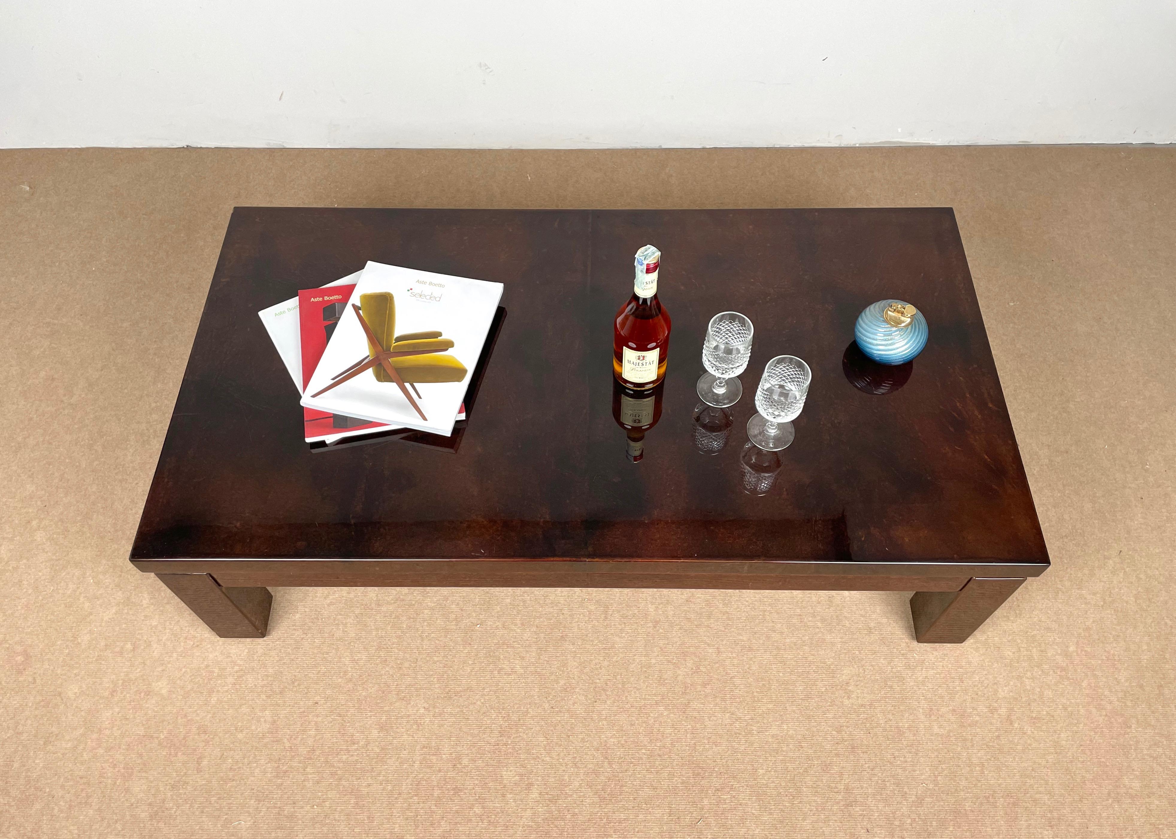 Brown Goatskin and Brass Coffee Table Attributed to Aldo Tura, Italy, 1960s For Sale 4